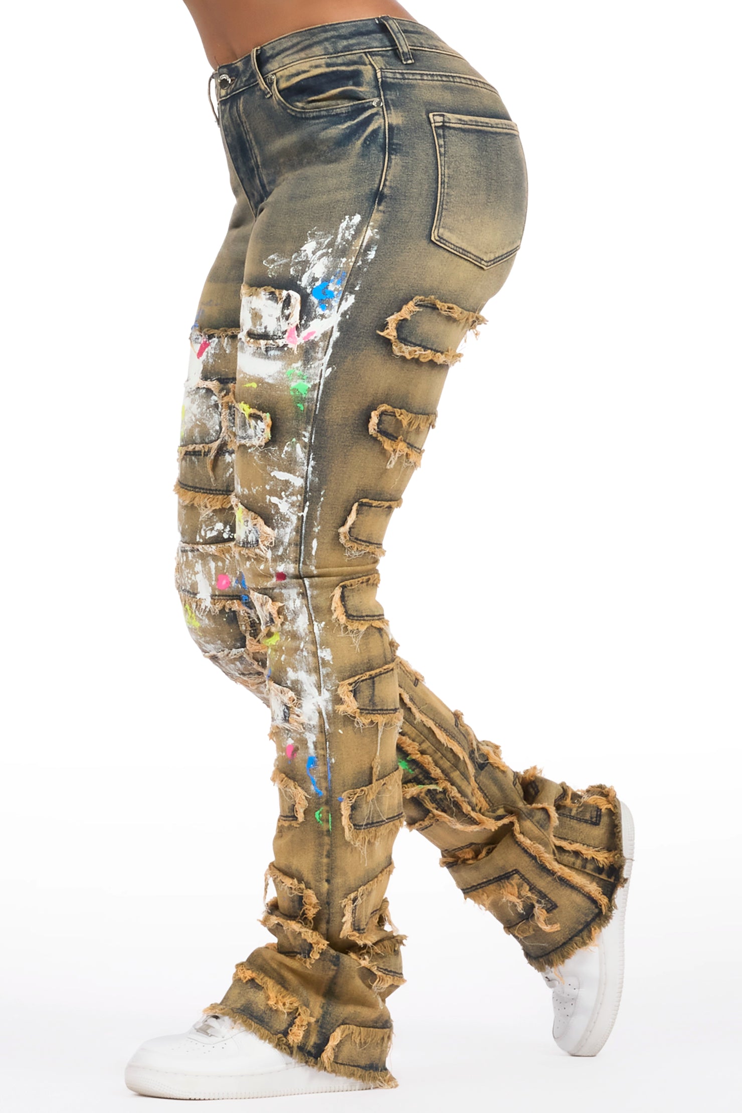 Raeshell Tinted Wash Painted Stacked Jean