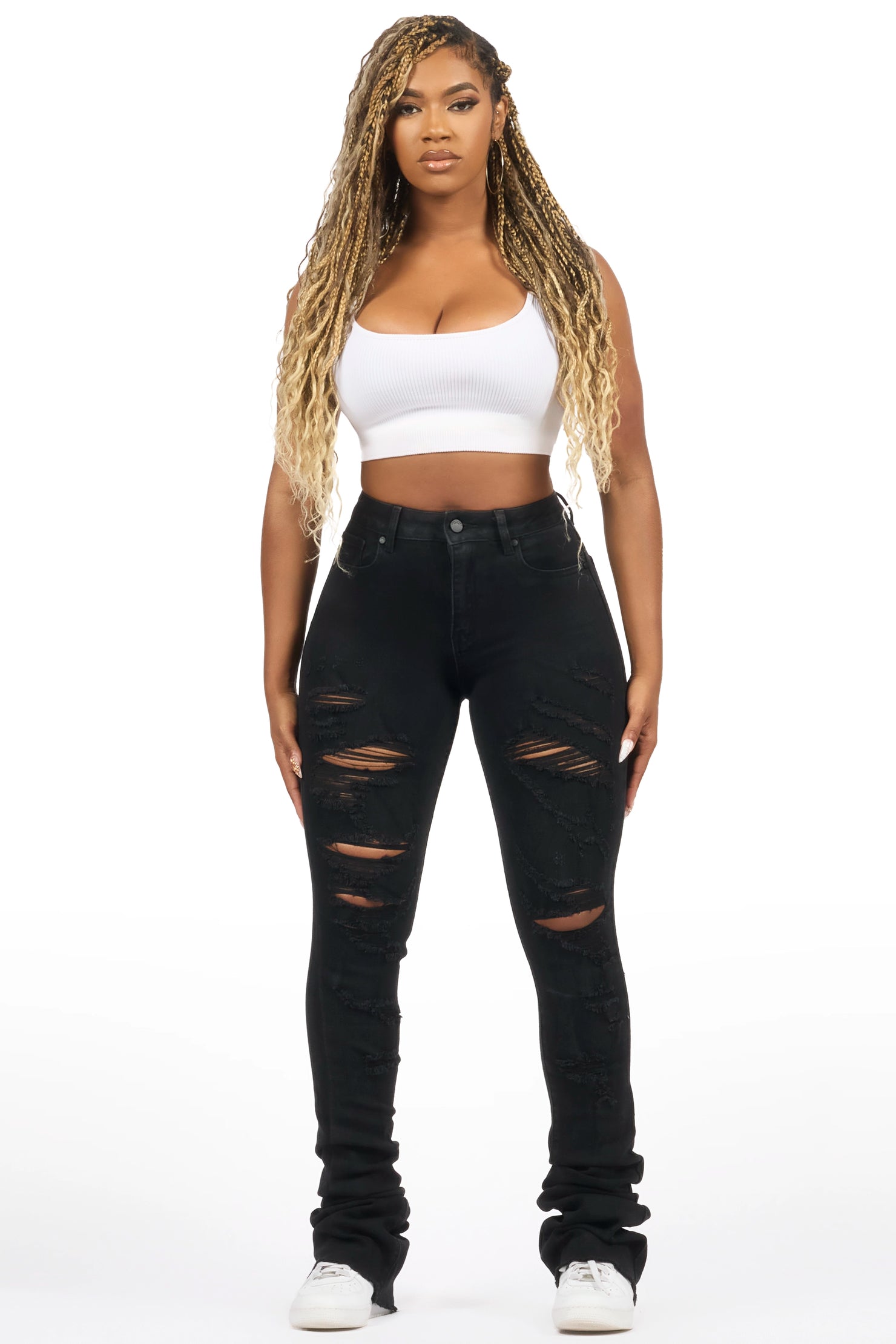 Teyja Black Distressed Super Stacked Jean