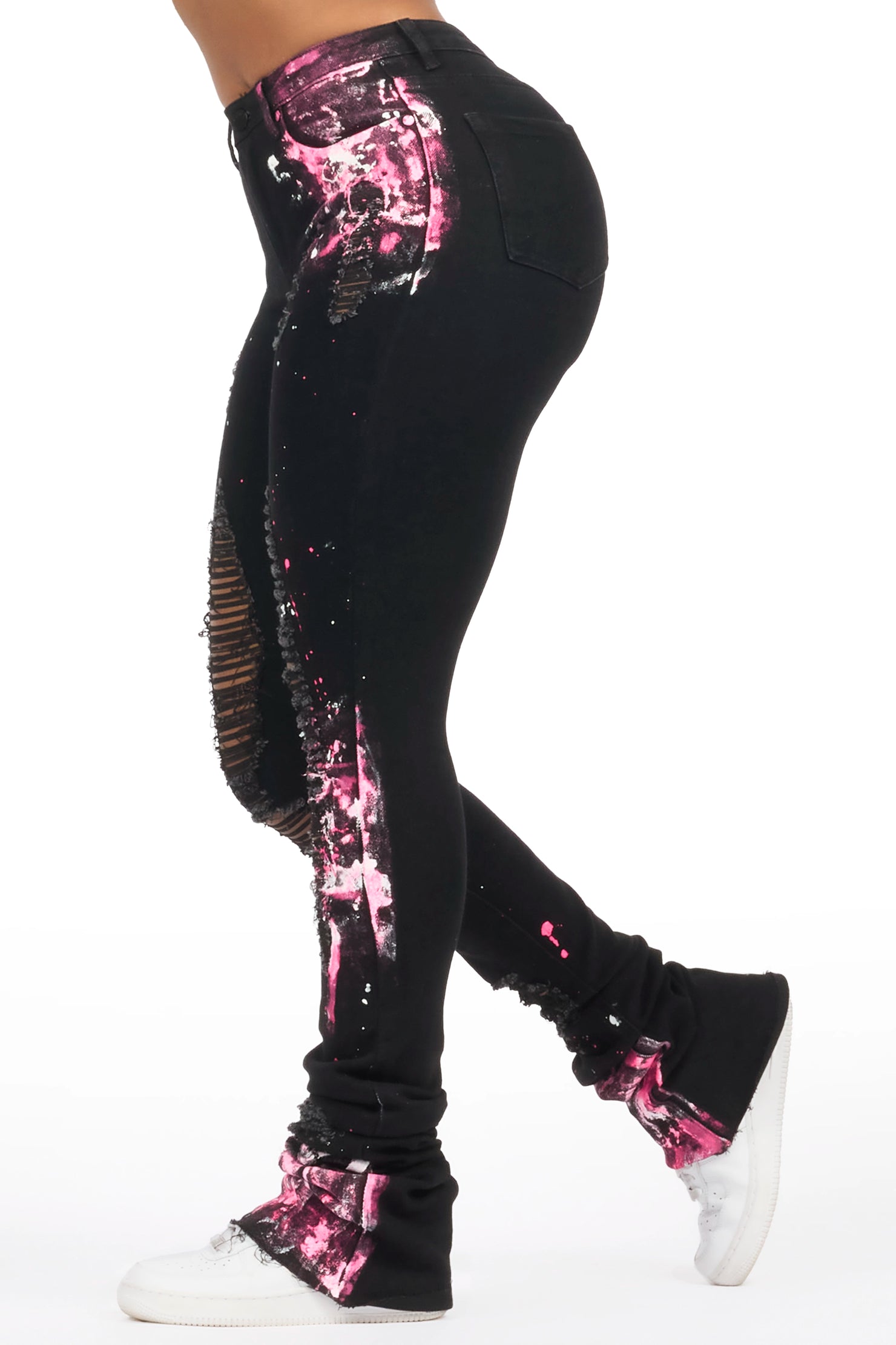 Terrika Black Painted Super Stacked Jean