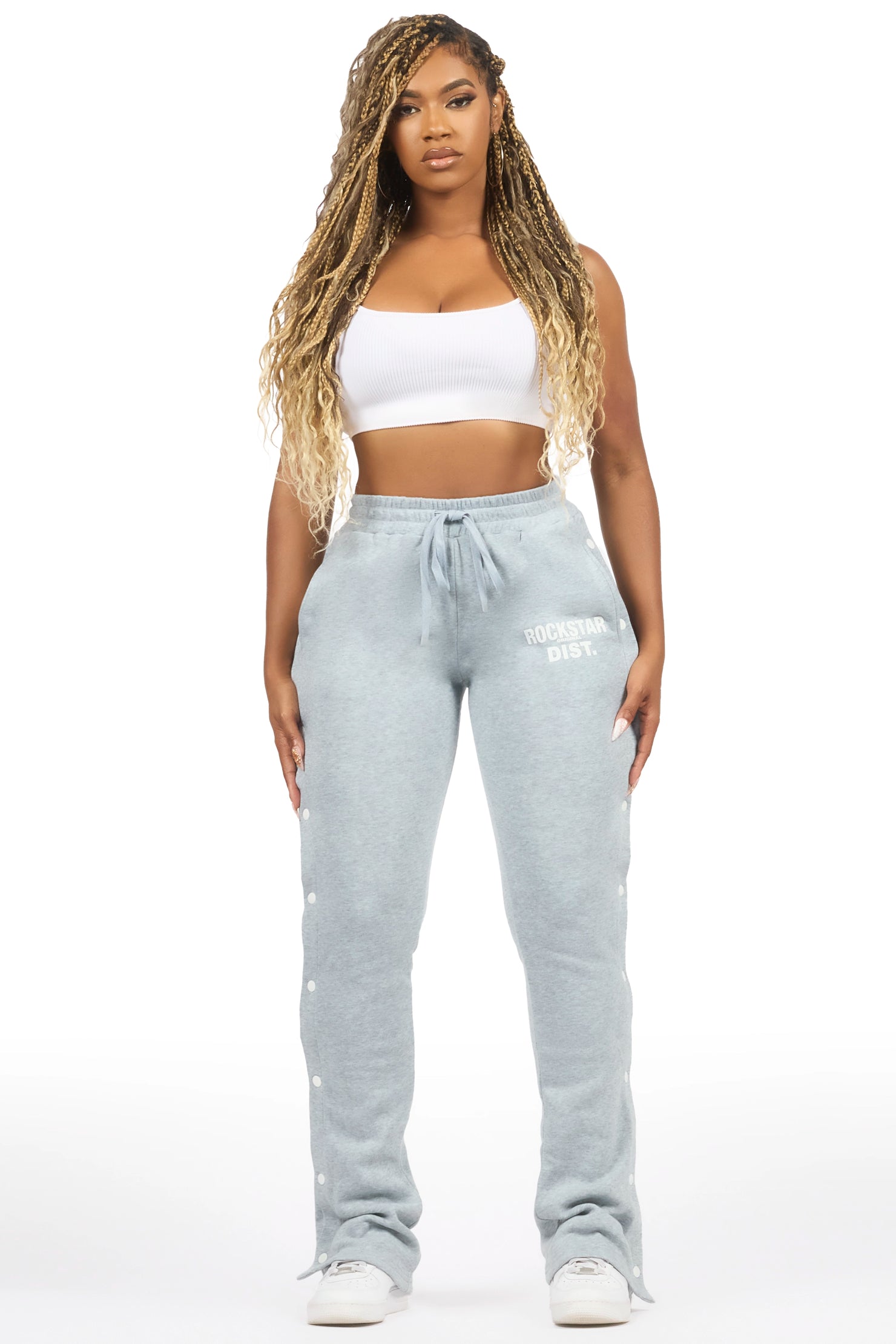 Kenniyah Heather Grey Snap Stacked Track Pant