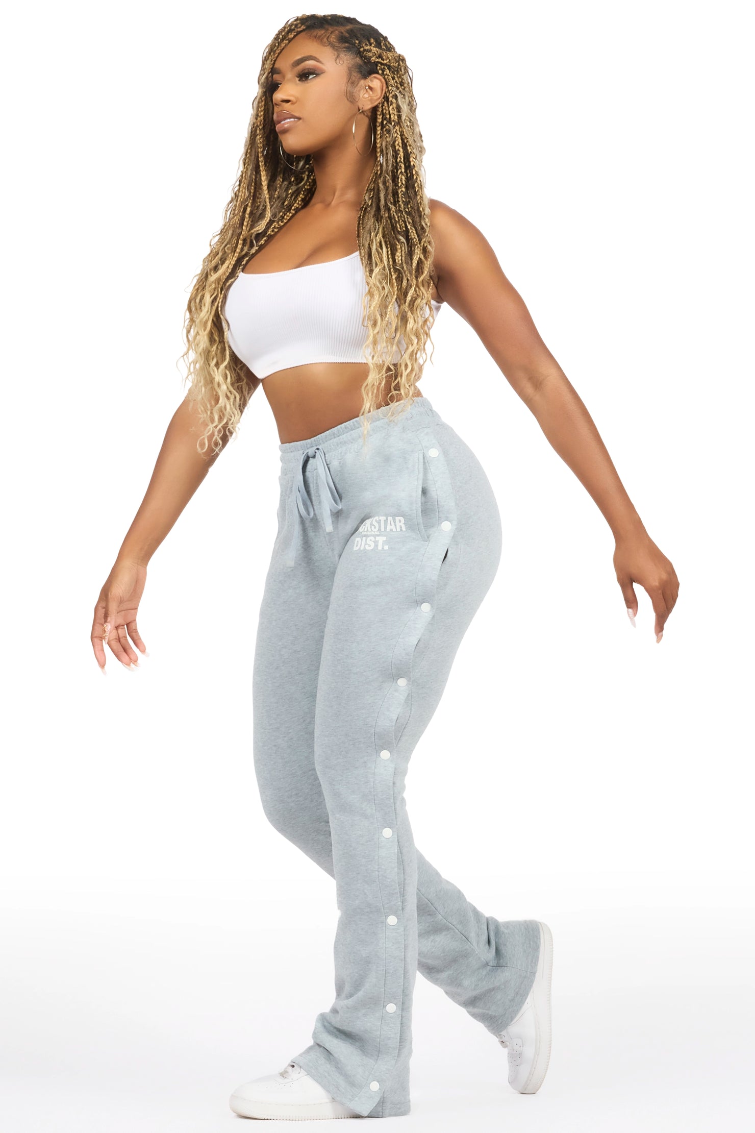 Kenniyah Heather Grey Snap Stacked Track Pant