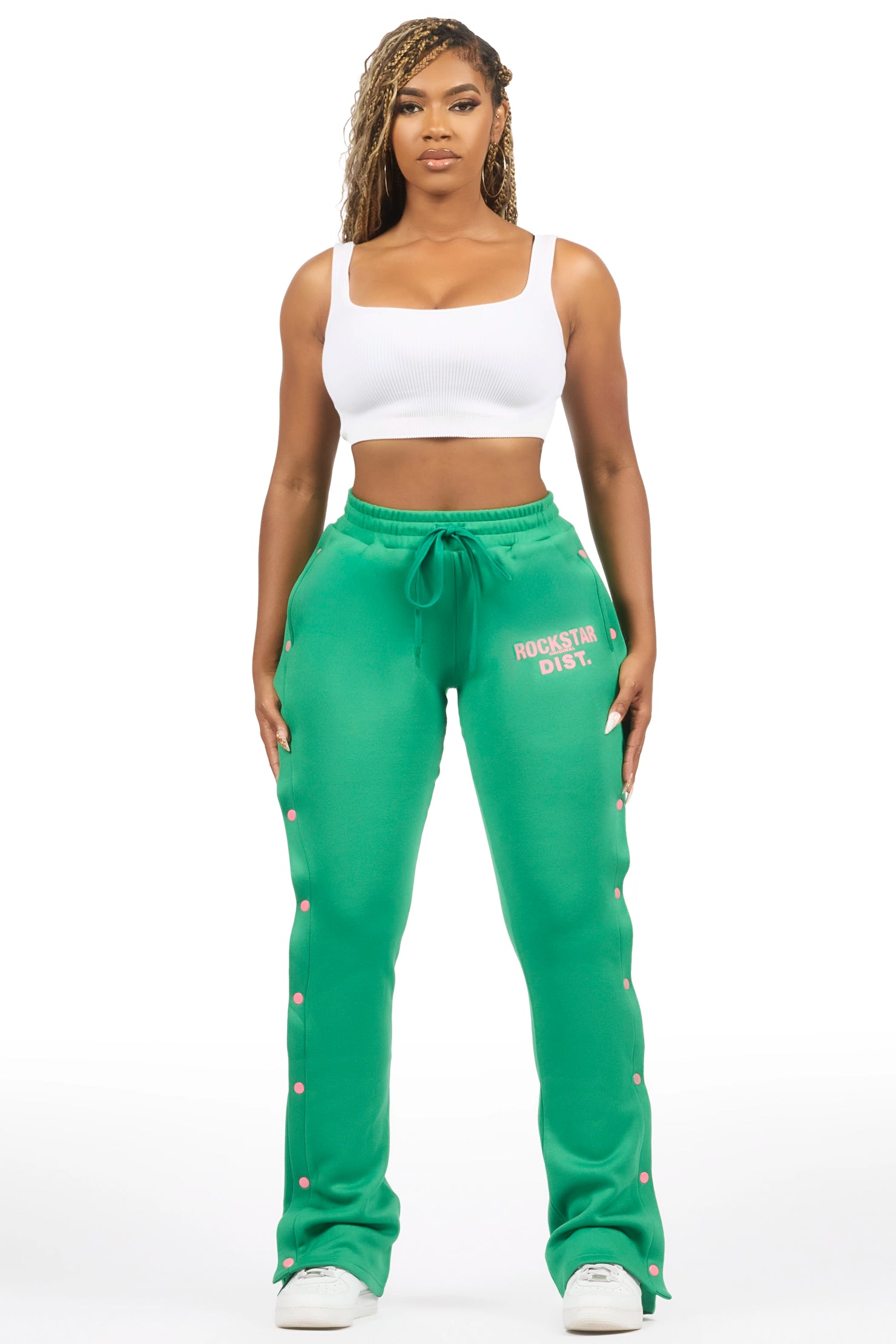 Kenniyah Green Snap Stacked Track Pant