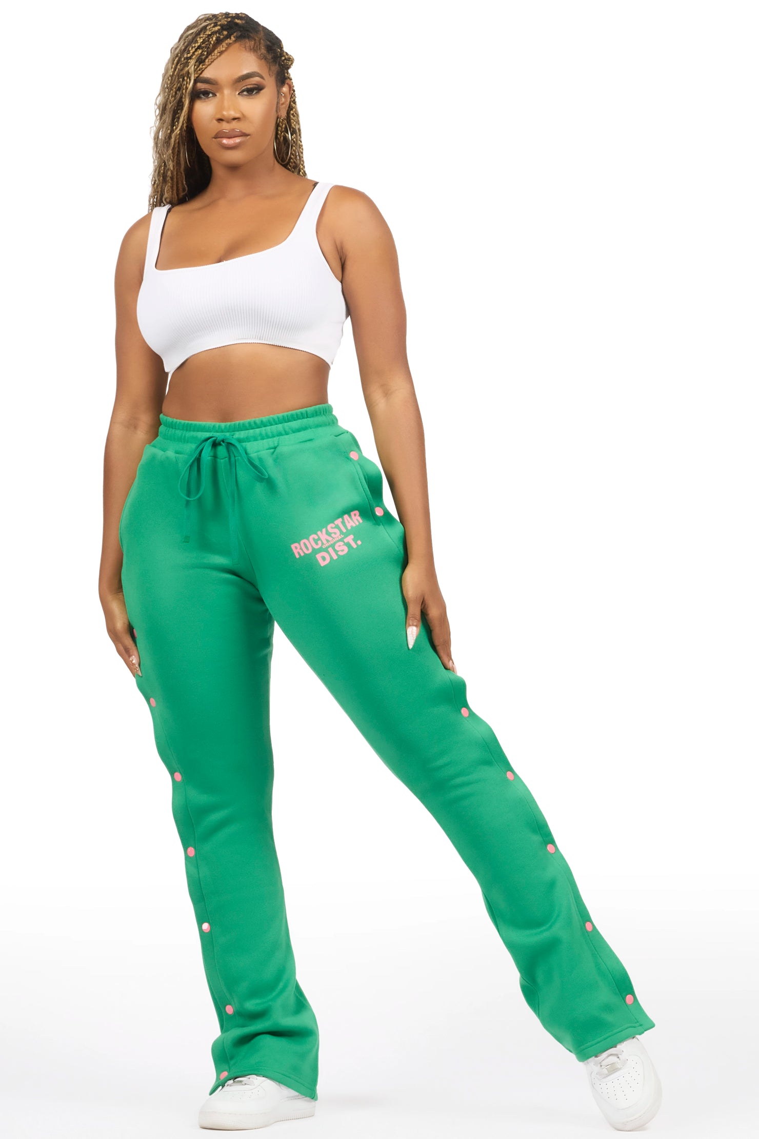 Kenniyah Green Snap Stacked Track Pant