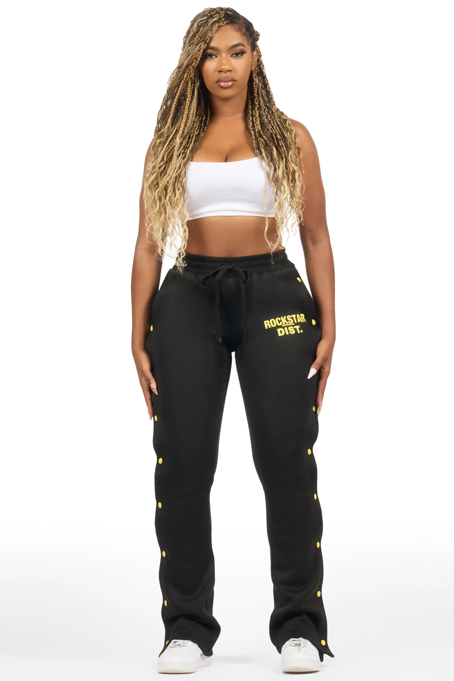 Kenniyah Black Snap Stacked Track Pant