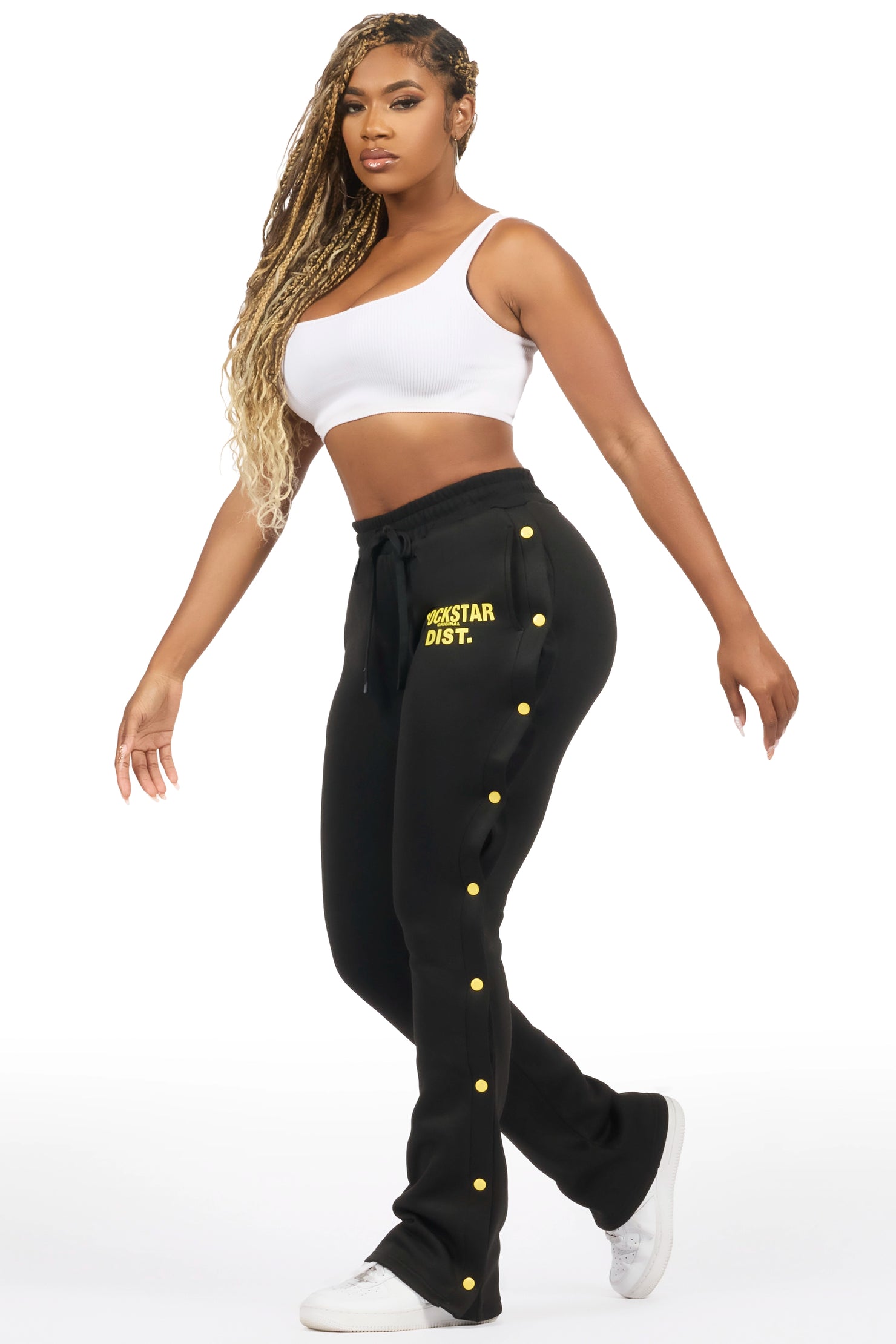 Kenniyah Black Snap Stacked Track Pant