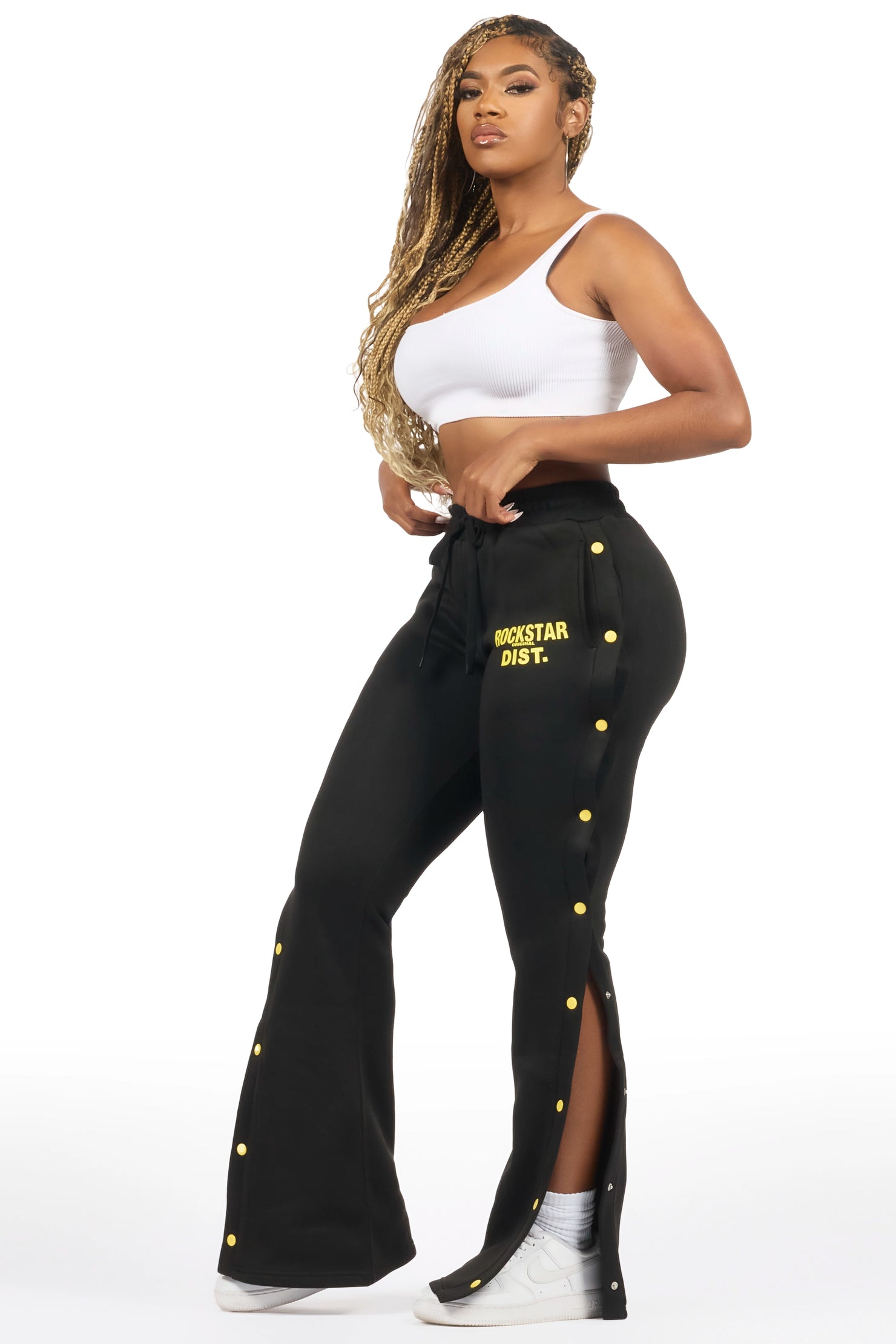 Kenniyah Black Snap Stacked Track Pant