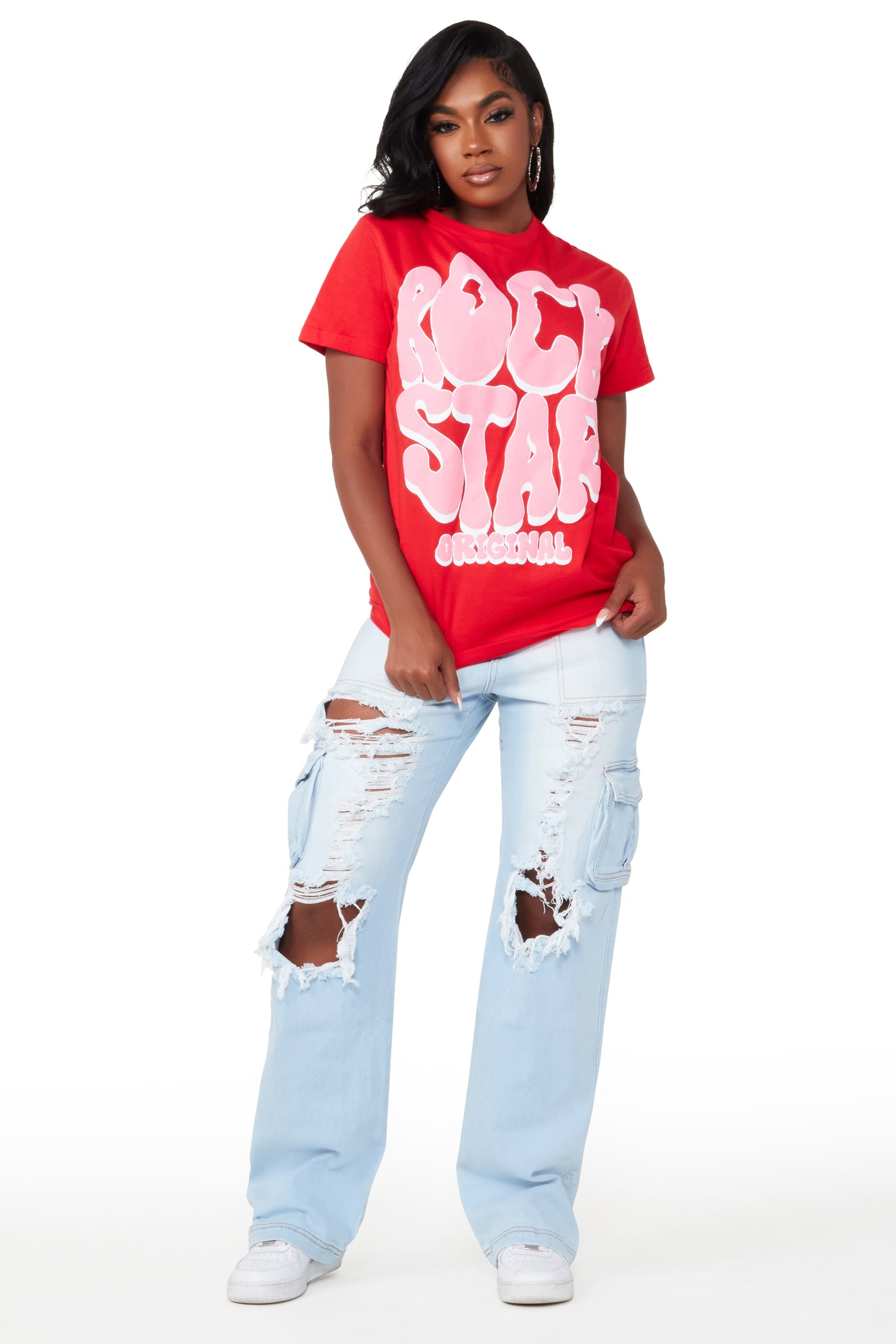 Ximena Light Wash Distressed Wide Leg Jean