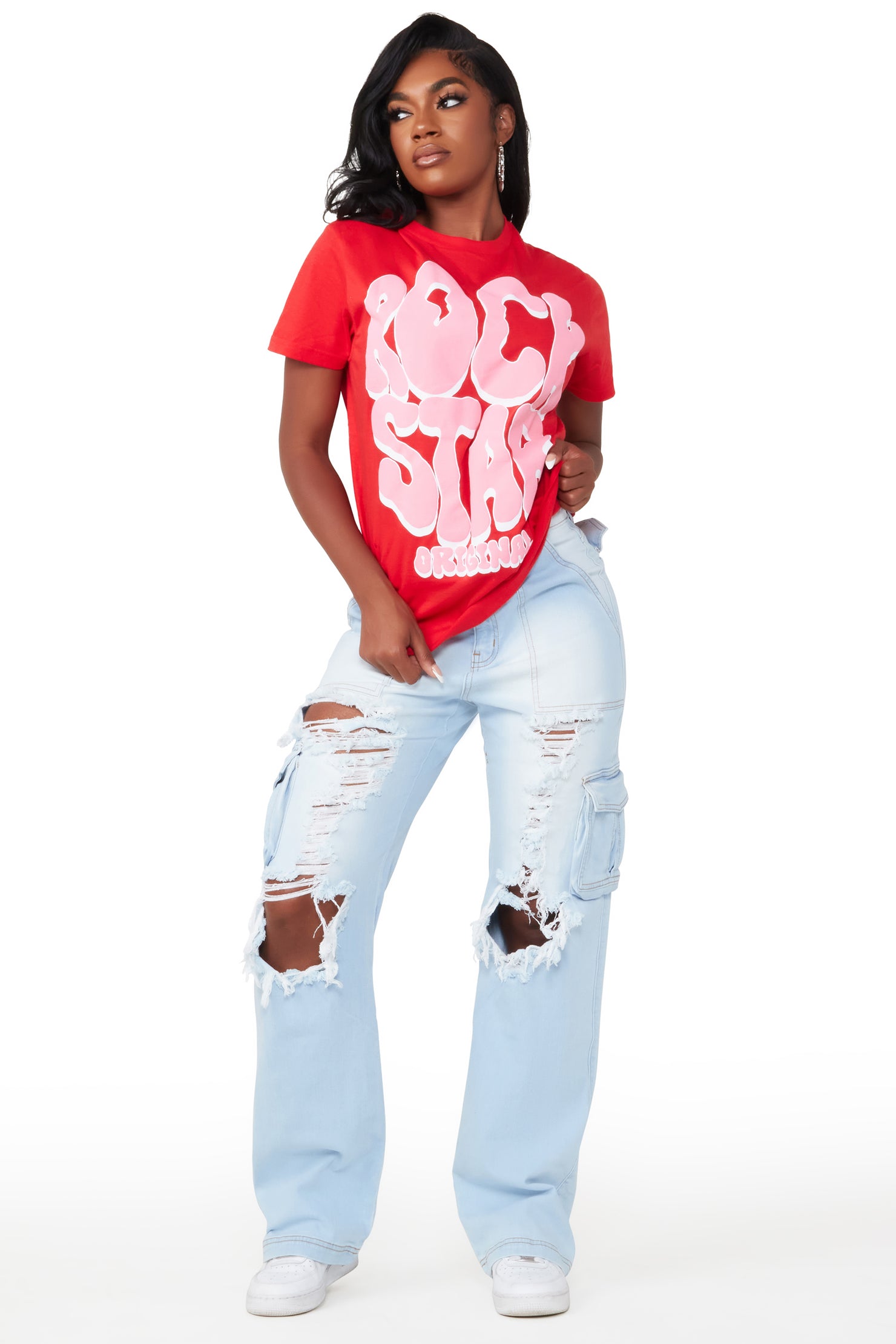 Ximena Light Wash Distressed Wide Leg Jean