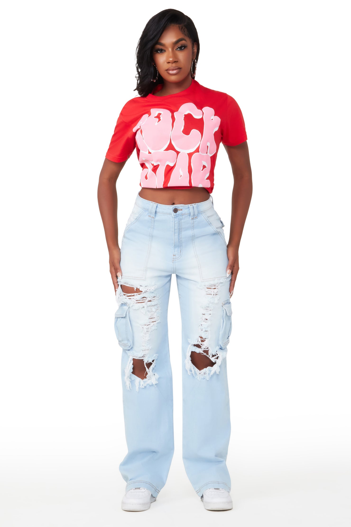 Ximena Light Wash Distressed Wide Leg Jean