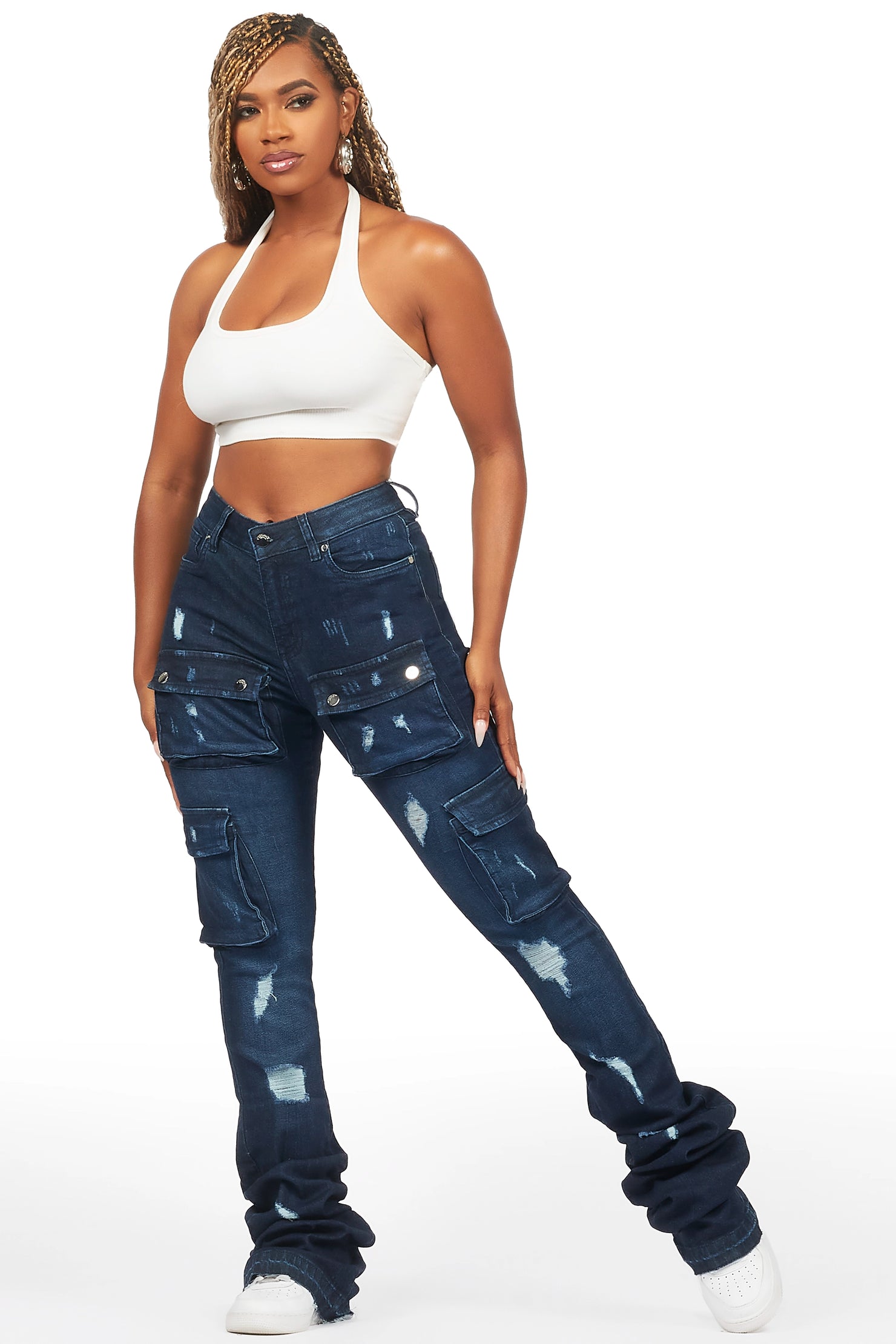 Noor Dark Wash Cargo Super Stacked Jean