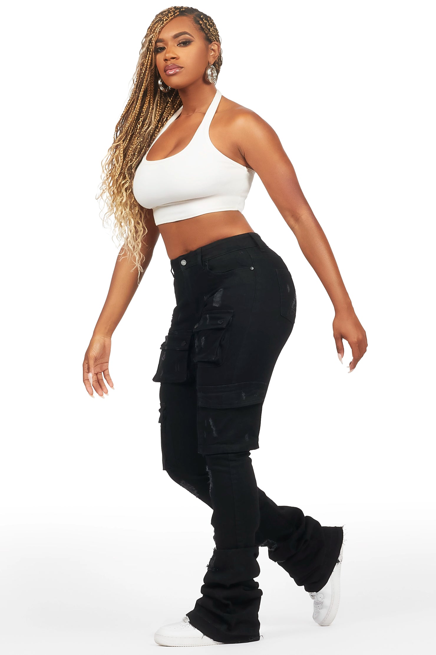 Noor Black Cargo Super Stacked Jean