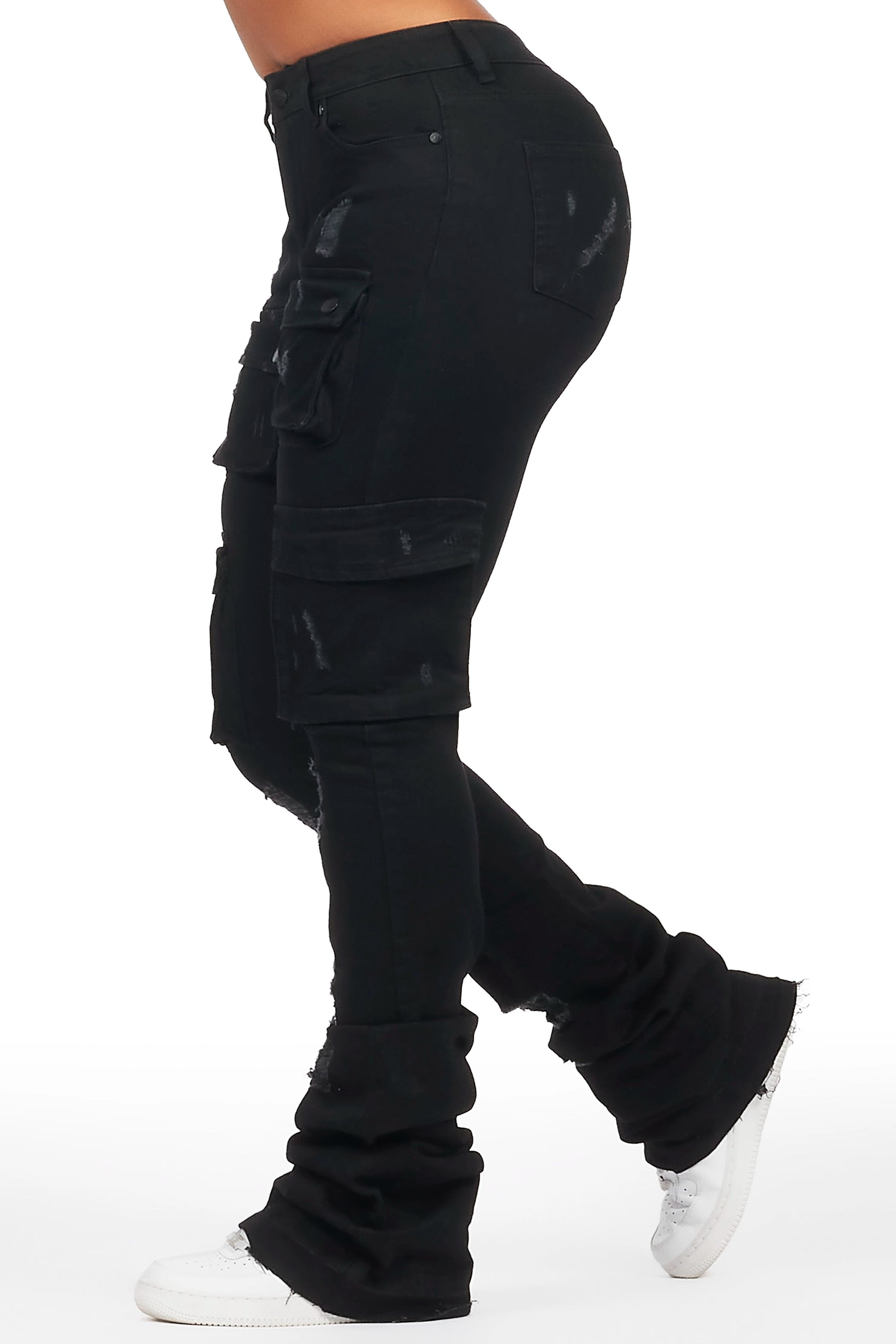 Noor Black Cargo Super Stacked Jean