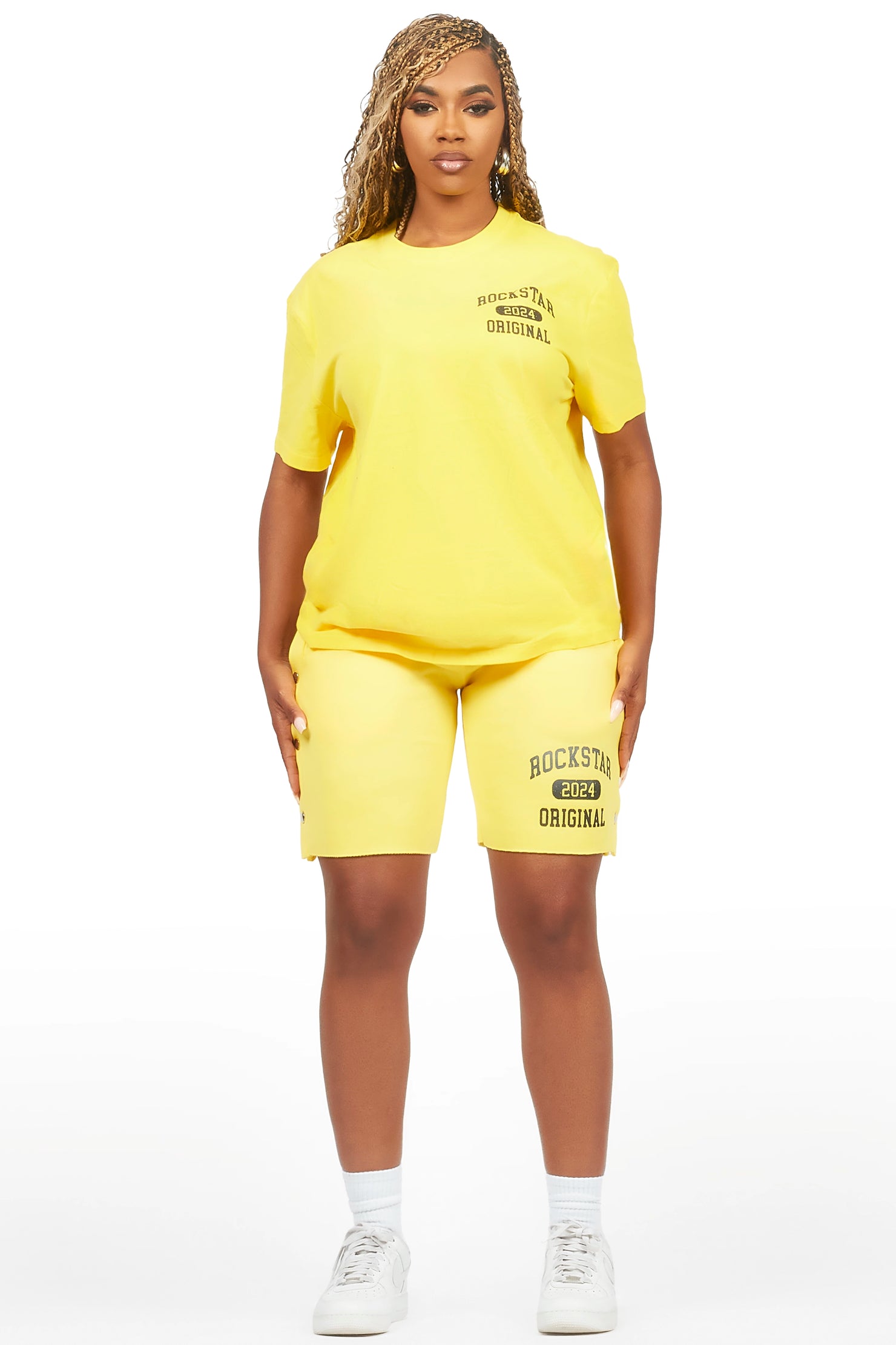 Lionela Yellow T-Shirt Snap Short Set