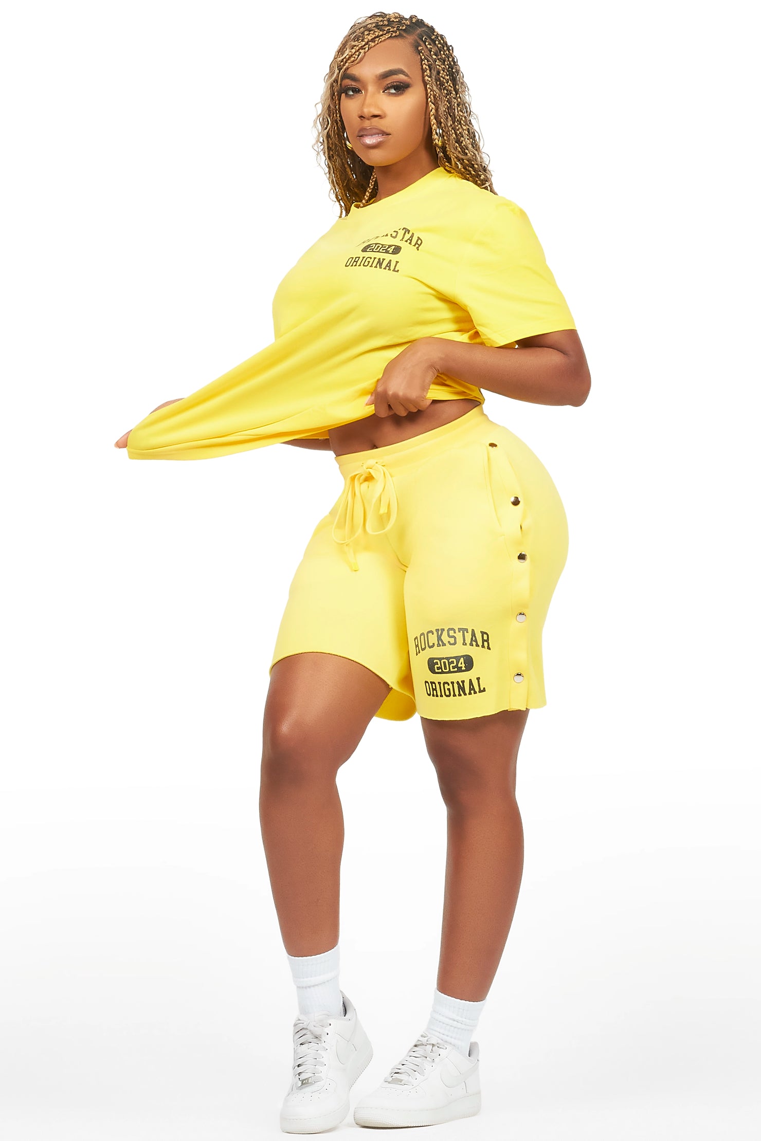 Lionela Yellow T-Shirt Snap Short Set