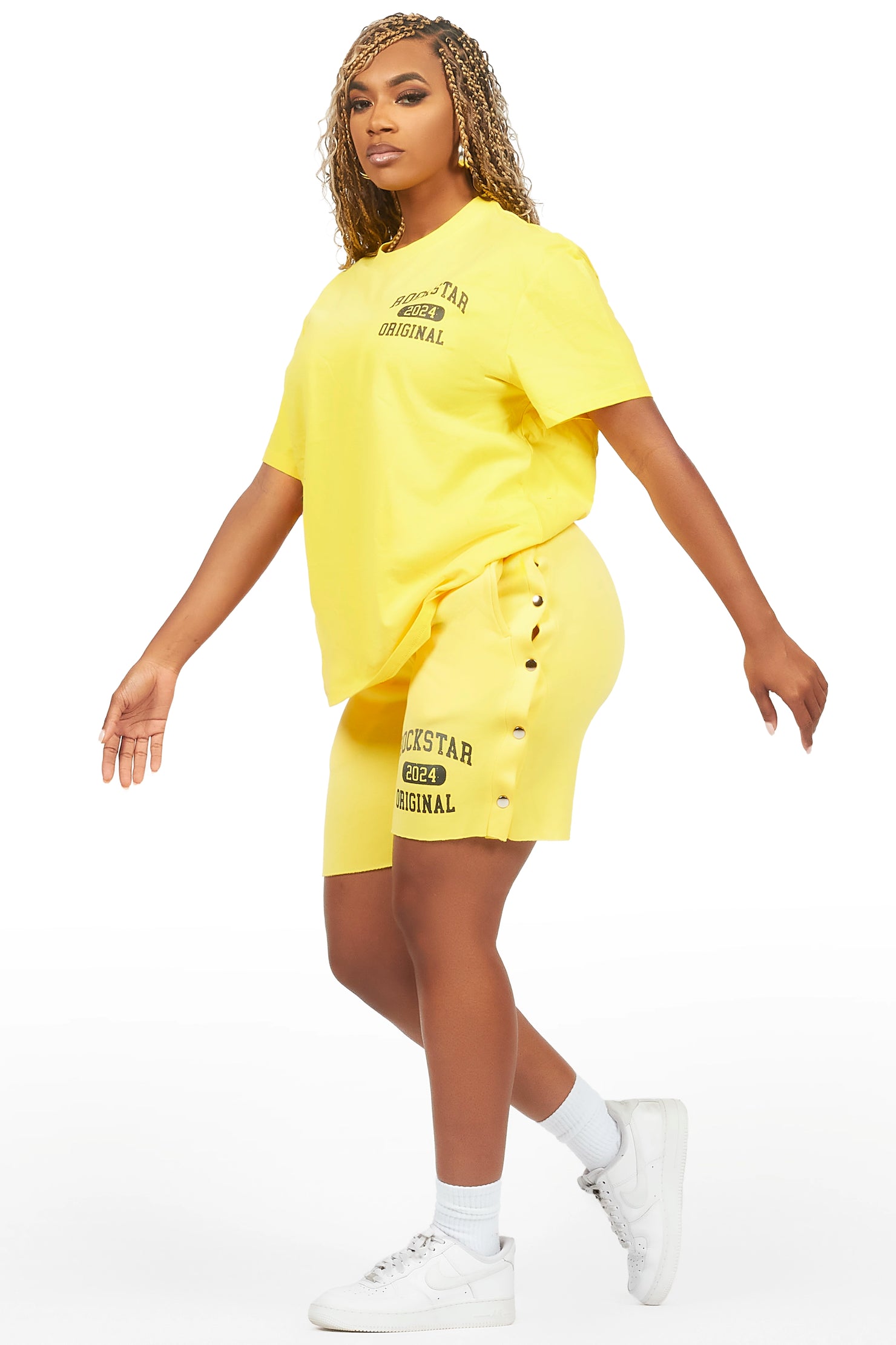 Lionela Yellow T-Shirt Snap Short Set