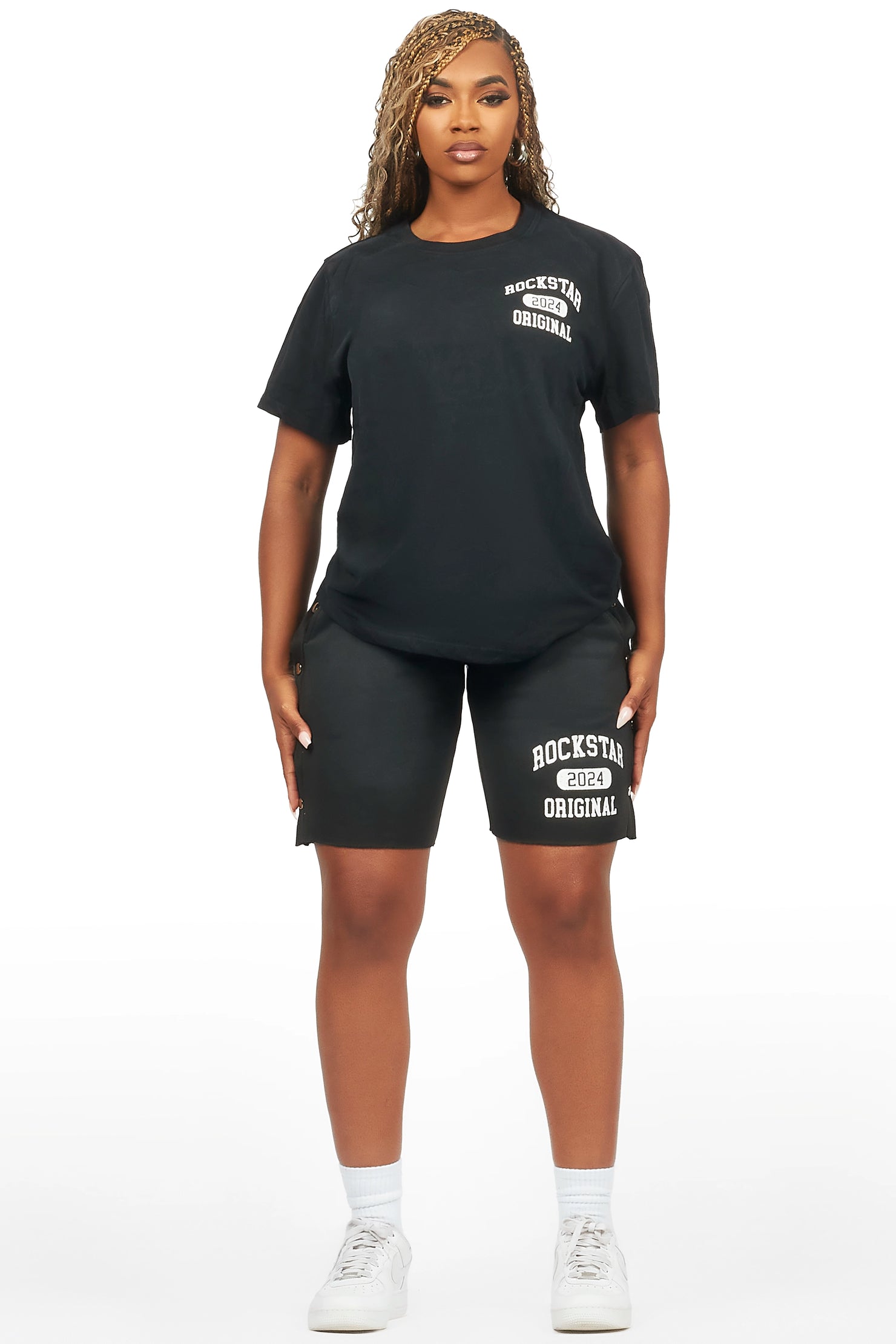 Lionela Black T-Shirt Snap Short Set