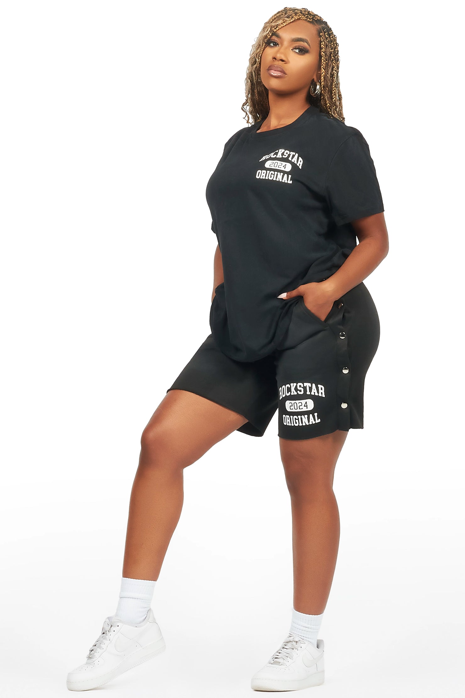Lionela Black T-Shirt Snap Short Set