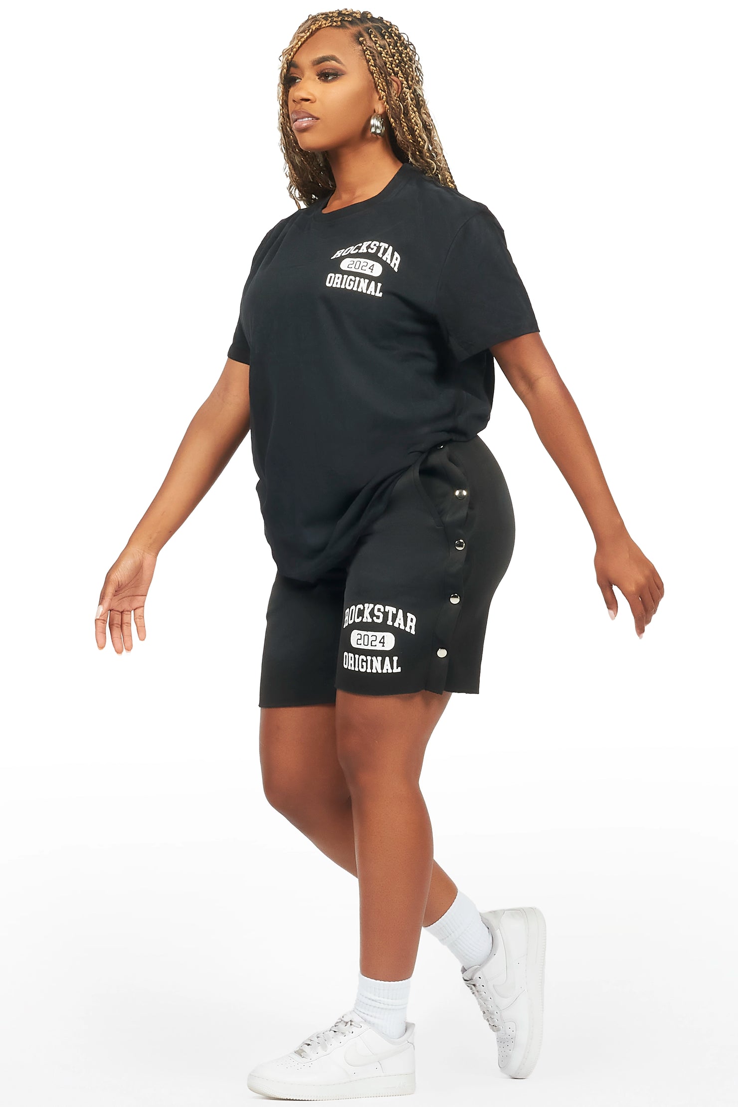 Lionela Black T-Shirt Snap Short Set