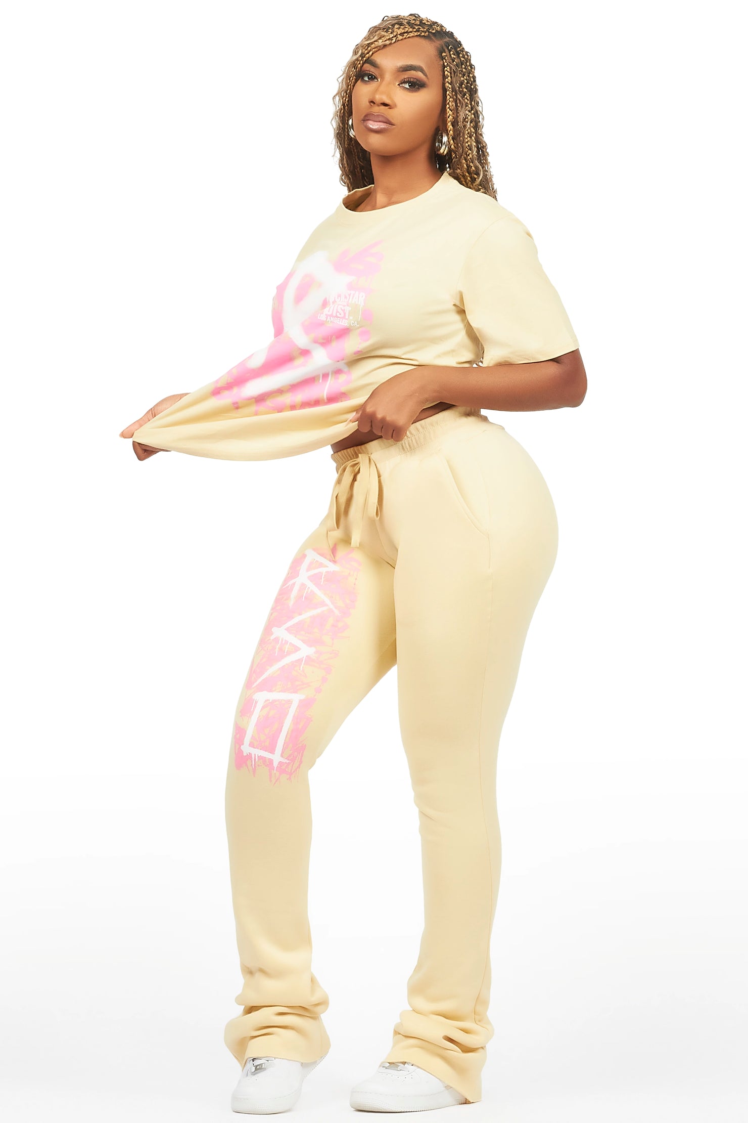 Nahomy Beige T-Shirt Trackset