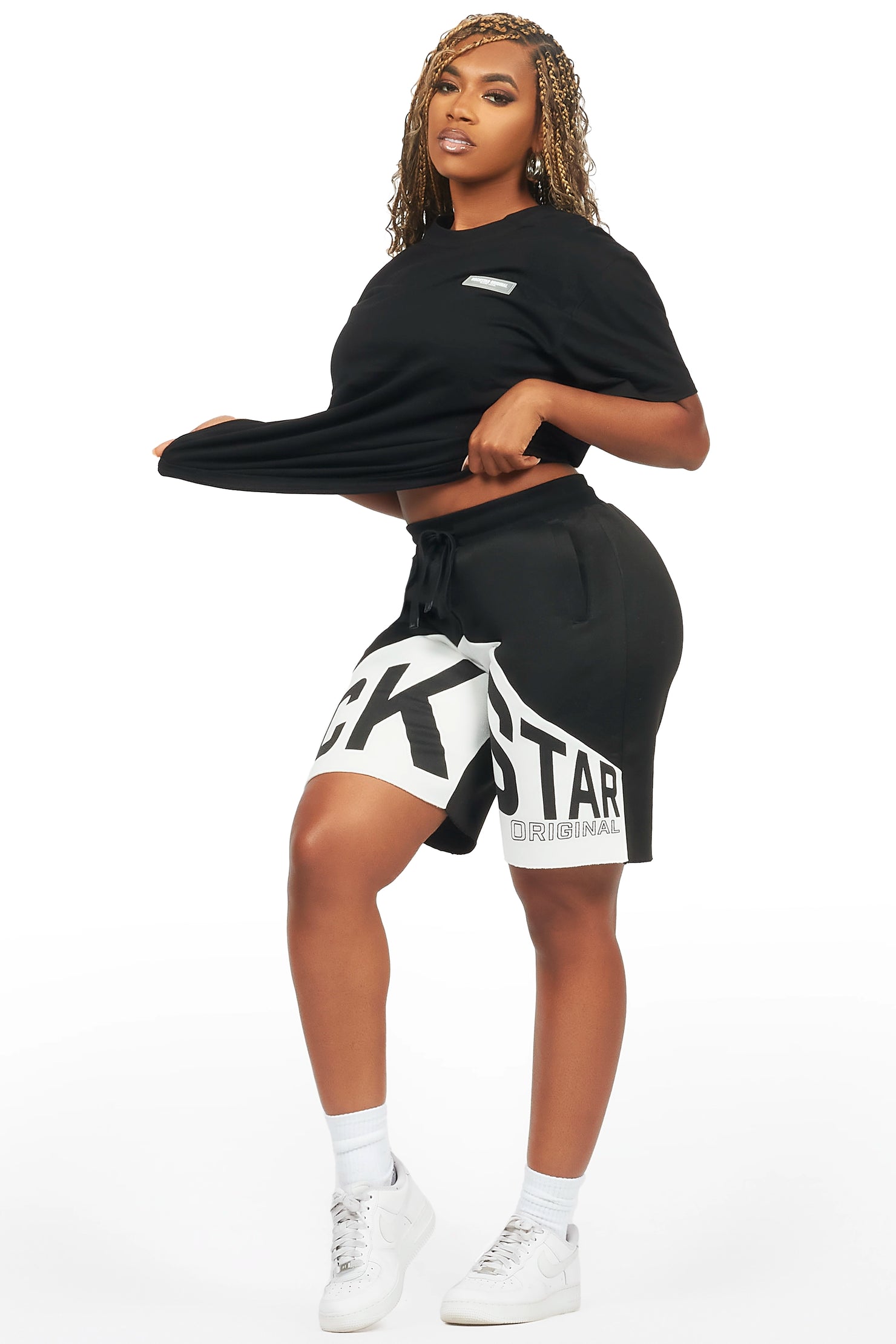 Diona Black T-Shirt Short Set