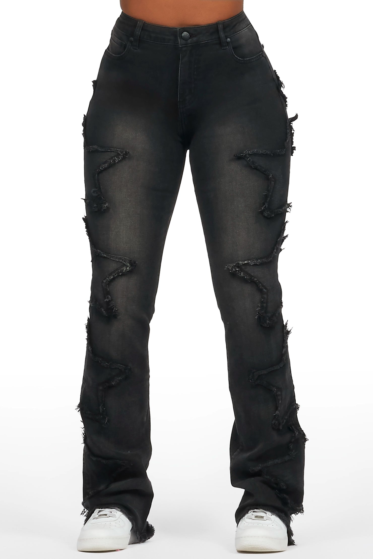 Sinayah Black Stacked Flare Jean