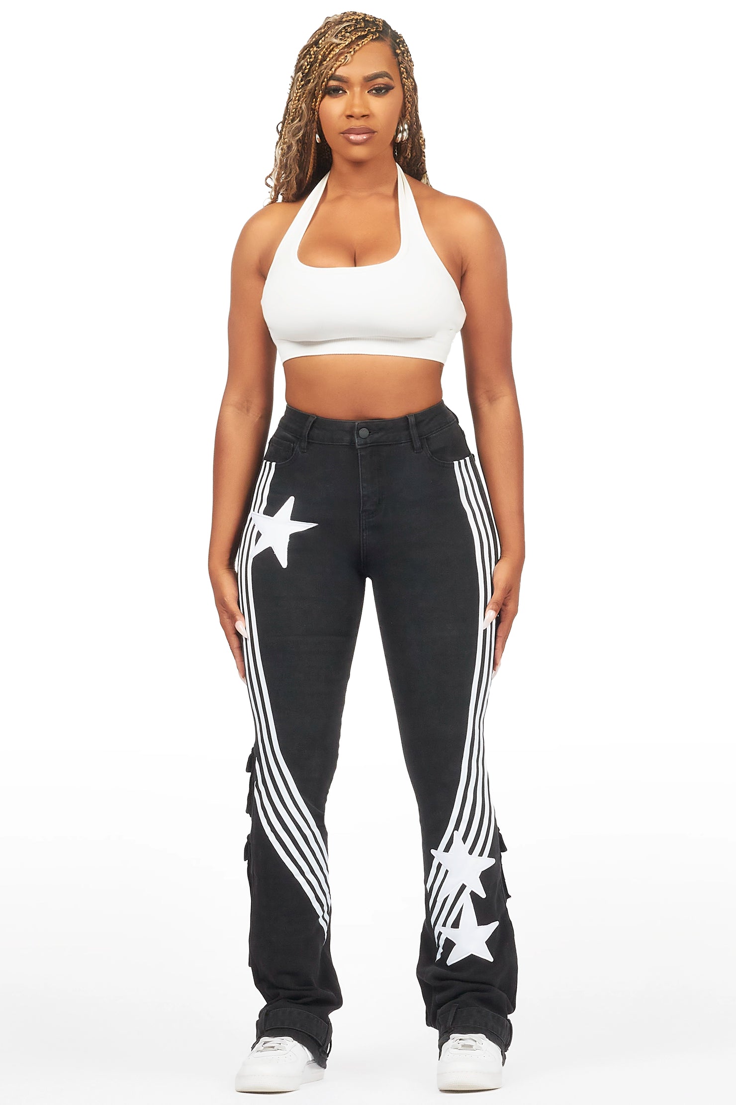 Jaziya Black Stacked Flare Jean