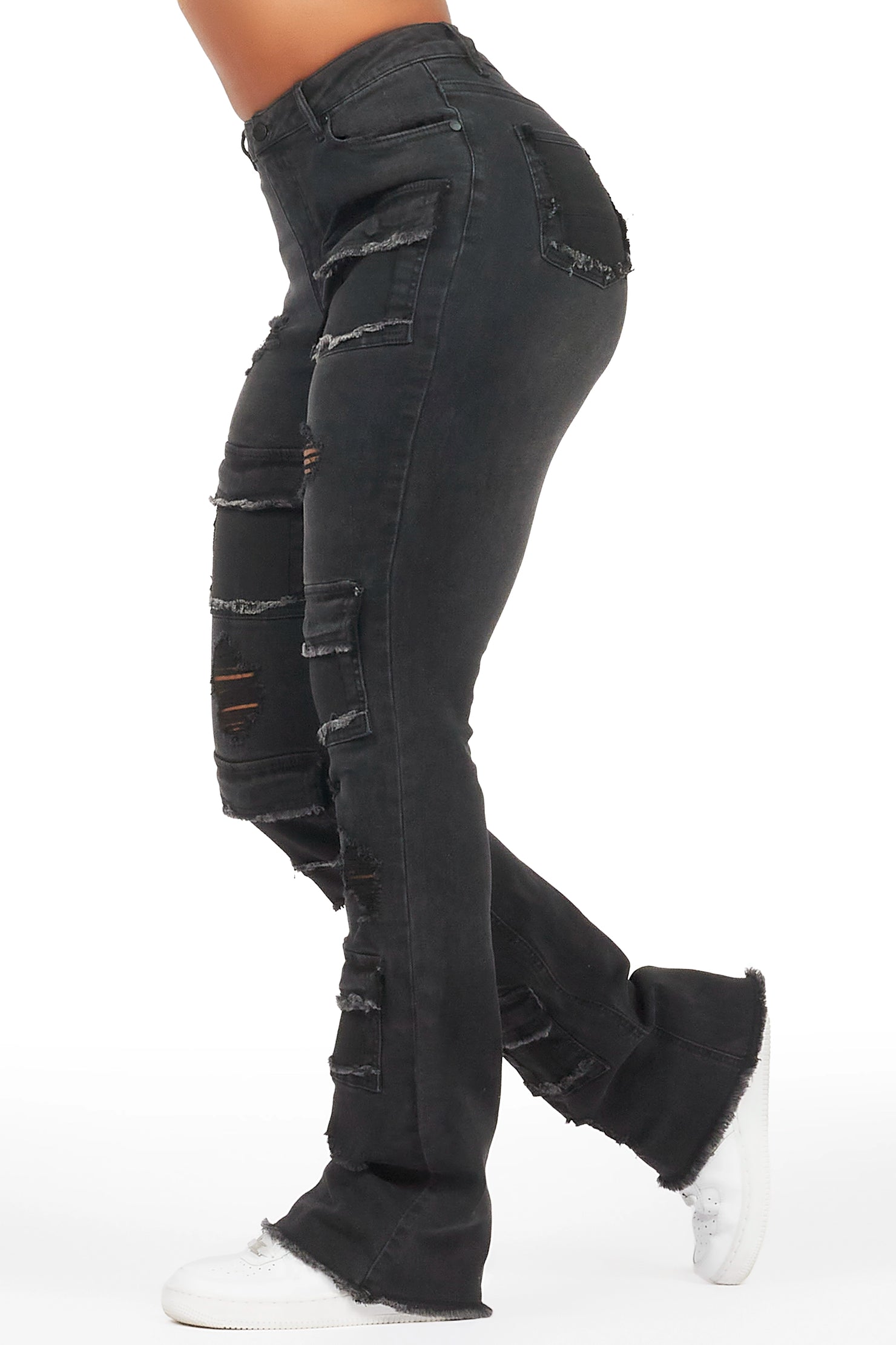 Antione Black Stacked Flare Jean