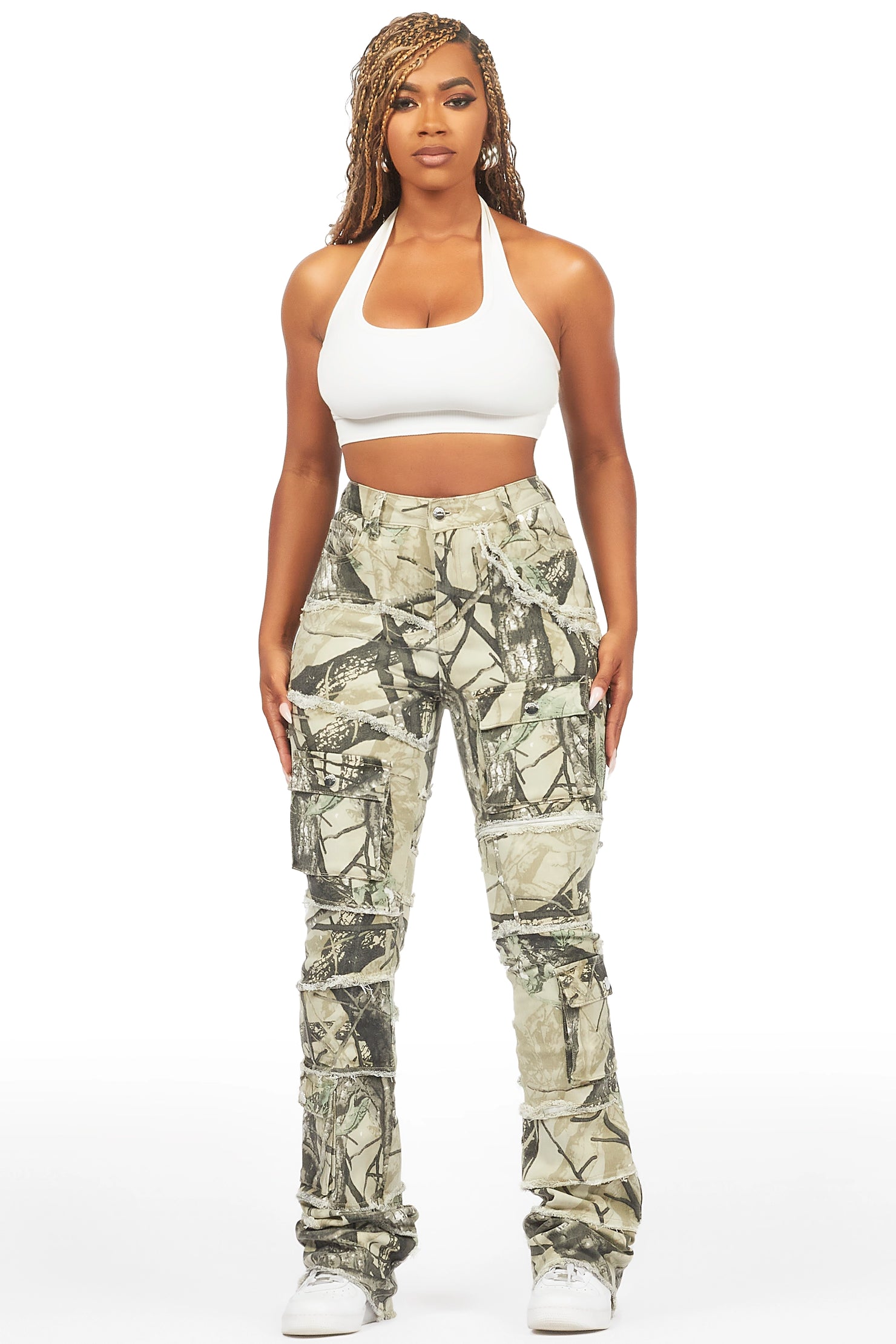 Mikayla Tree Camo Stacked Flare Jean