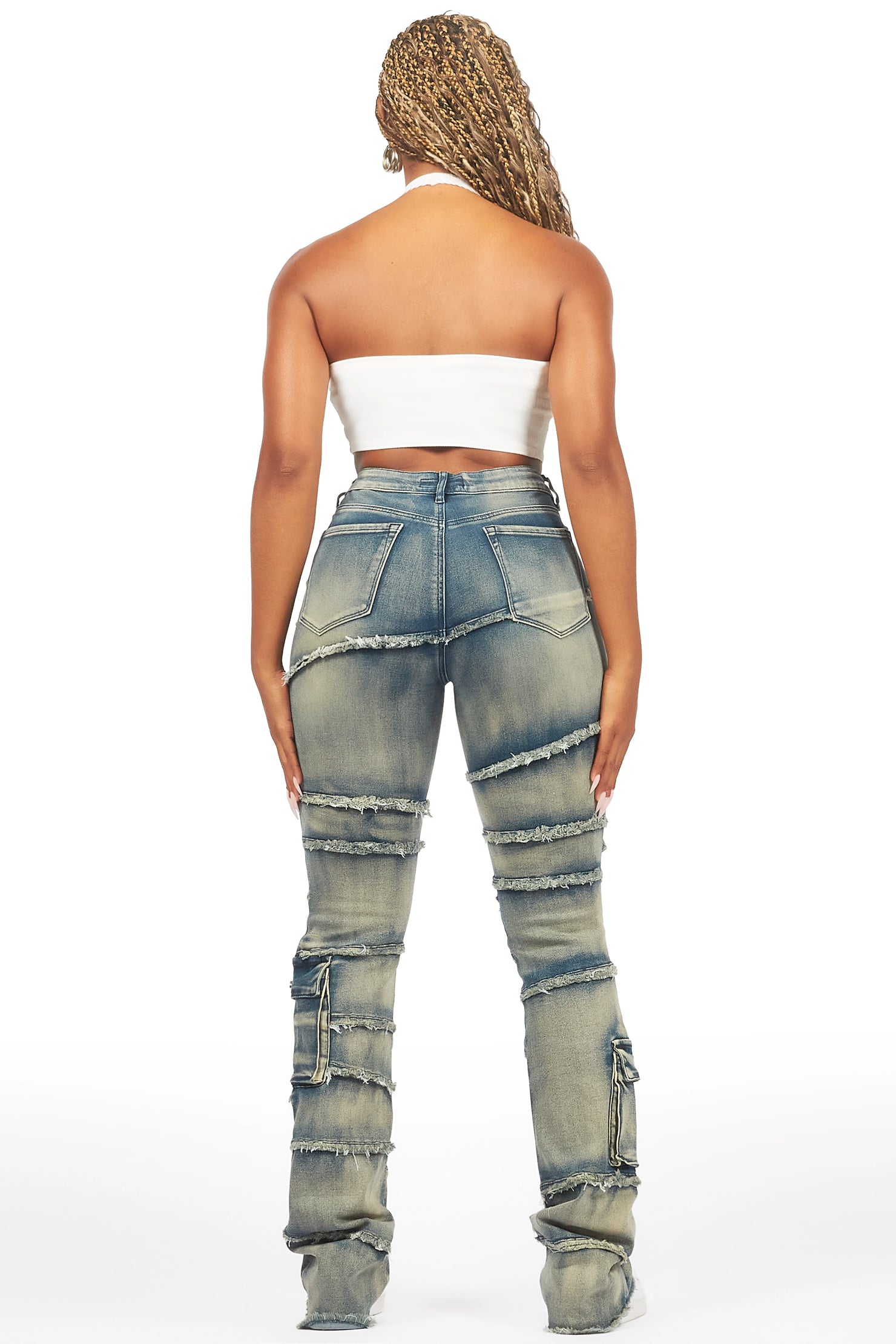 Mikayla Tinted Dark Wash Stacked Flare Jean