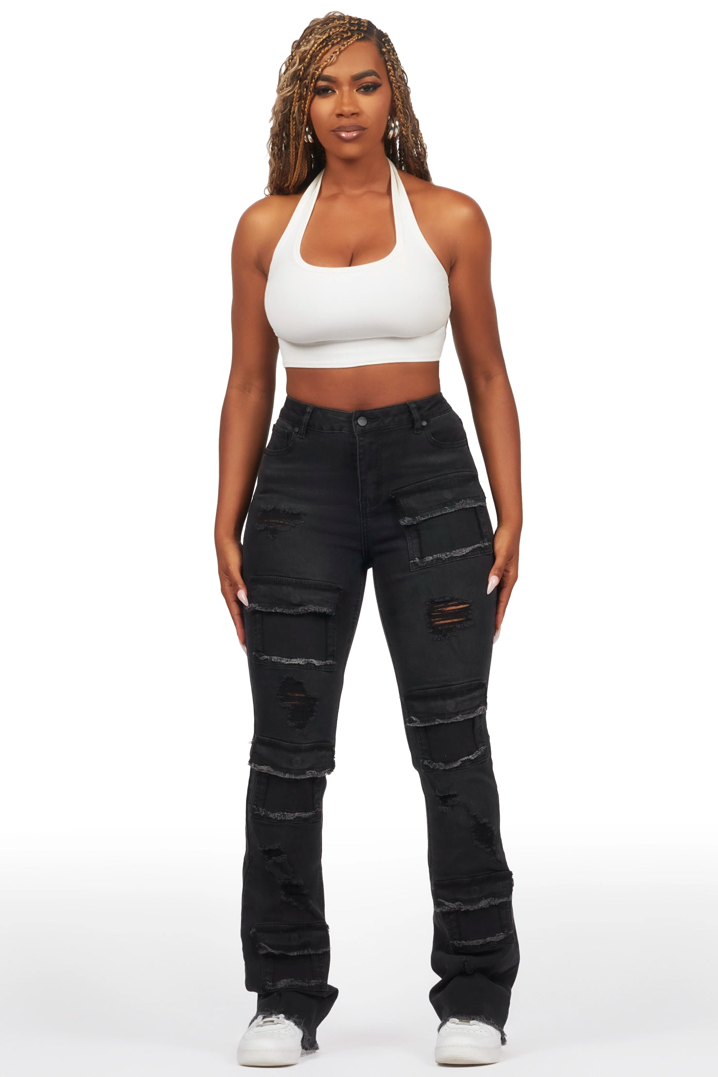 Antione Jet Black Stacked Flare Jean