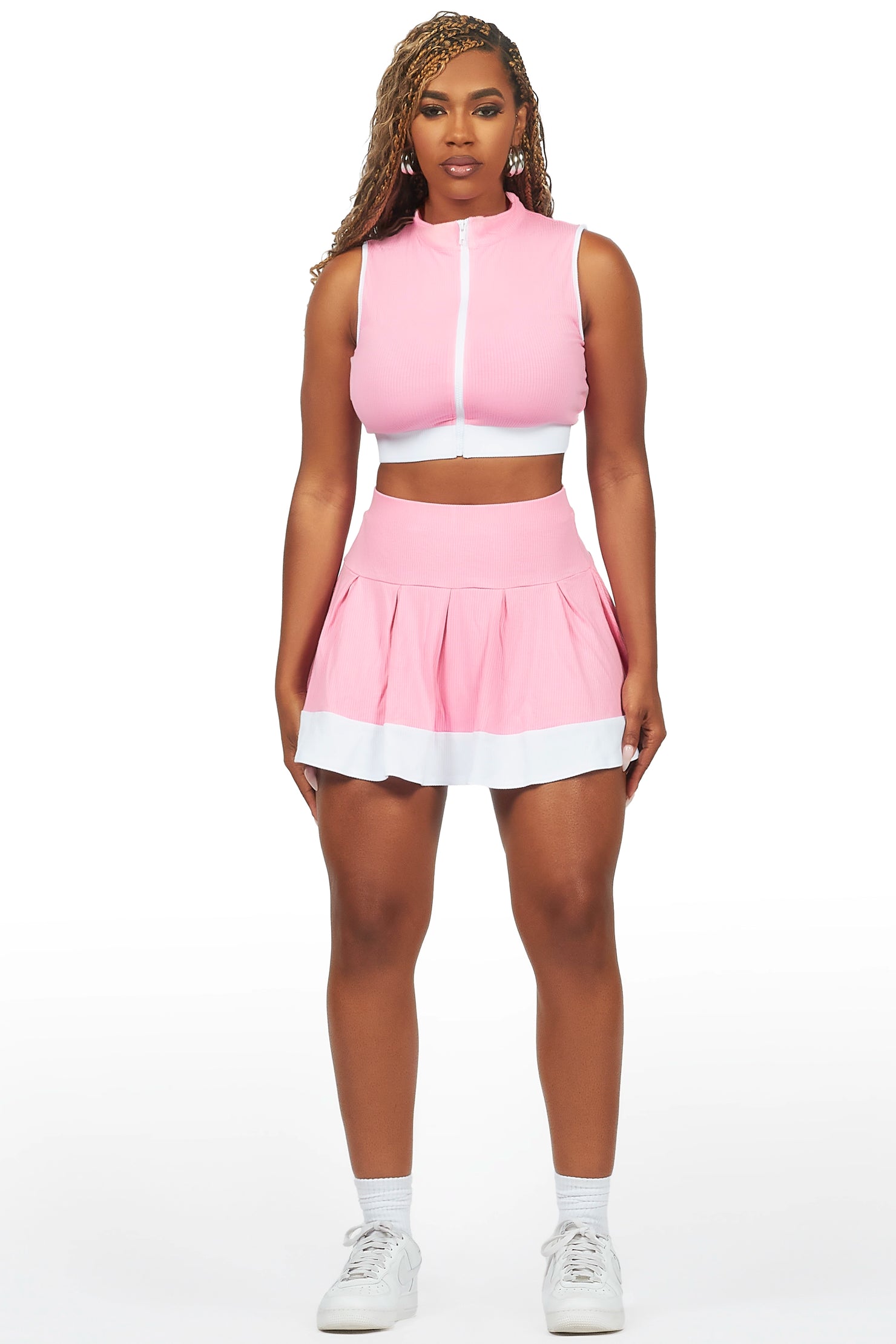 Alaiyh Pink/White Skirt Set