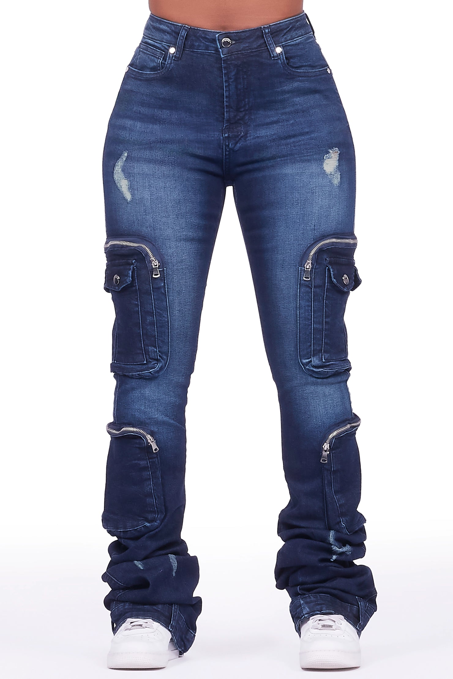 Alisson Dark Wash Cargo Super Stacked Jean