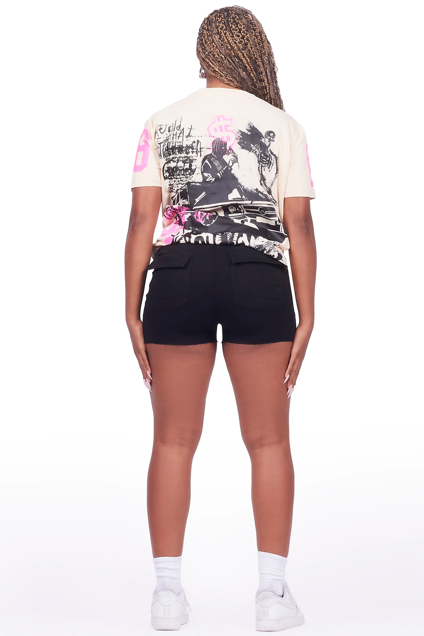 Ahmani Beige/Black Denim Short Set