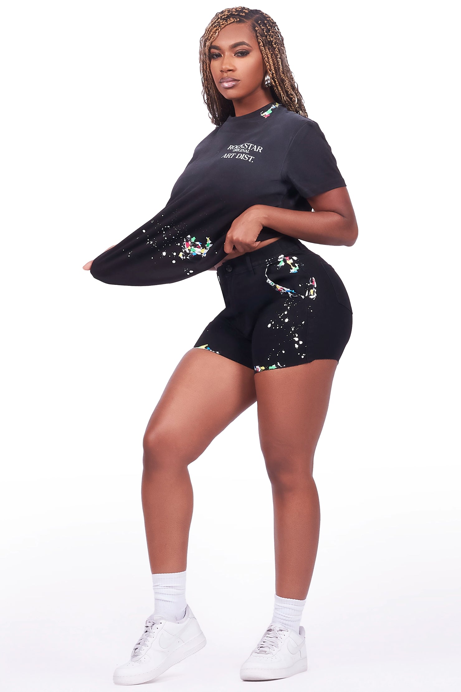 Nashiya Black Denim Short Set