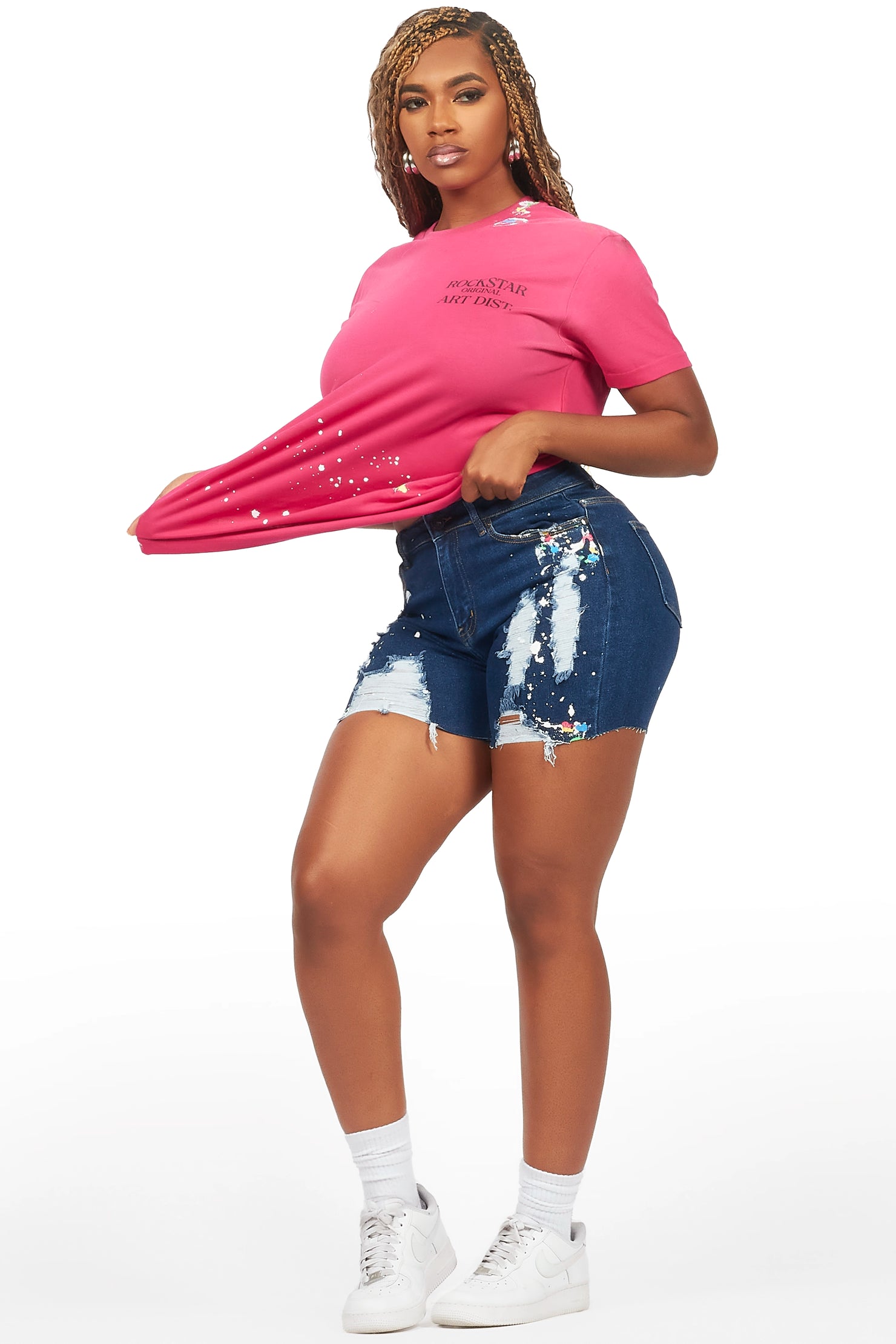 Jarah Pink/Blue Denim Short Set