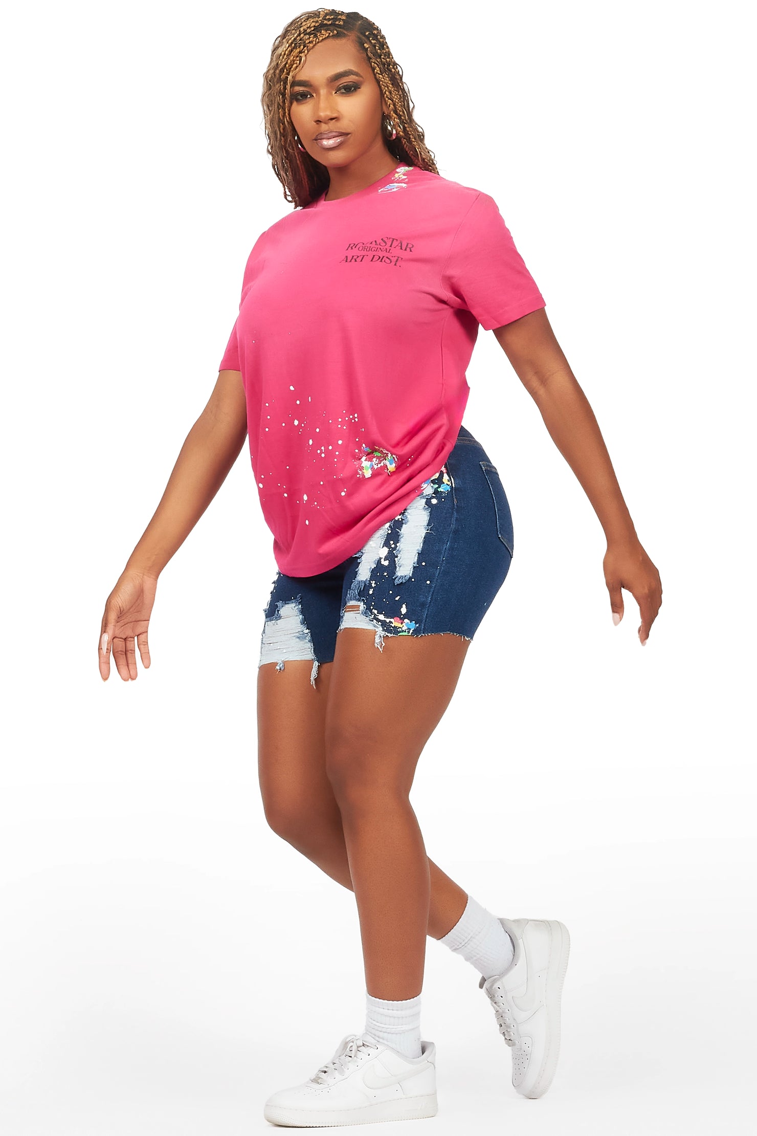Jarah Pink/Blue Denim Short Set