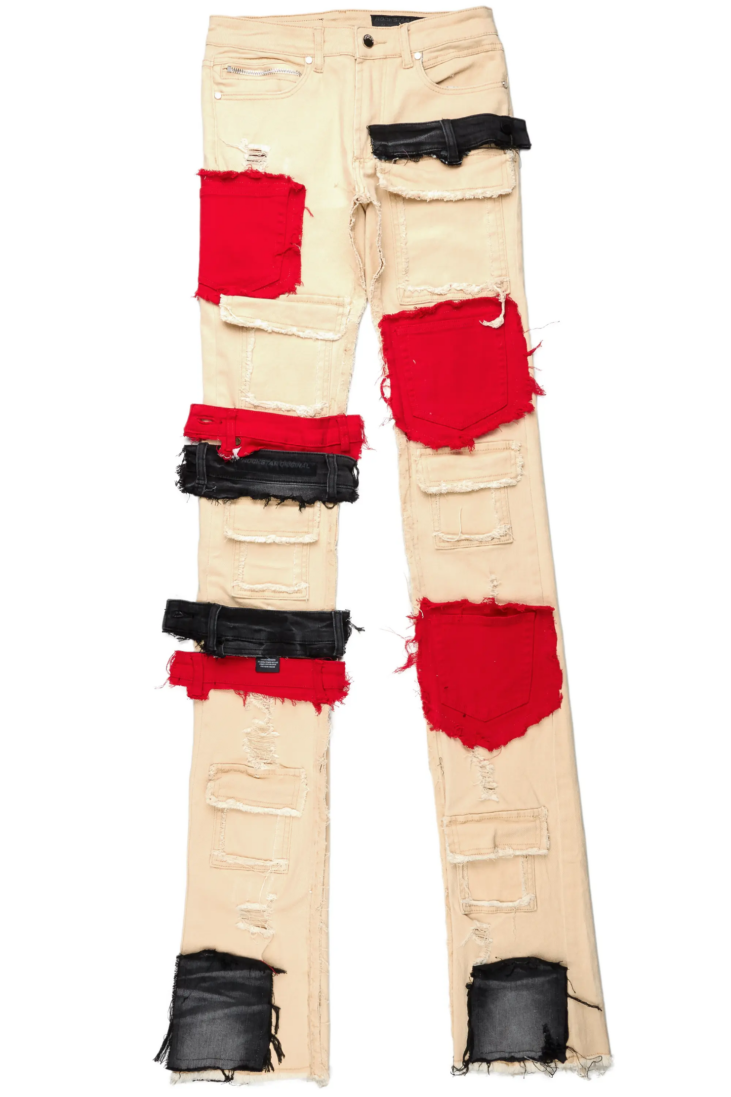 Kaizen Beige/Red Patchwork Super Stacked Flare Jean