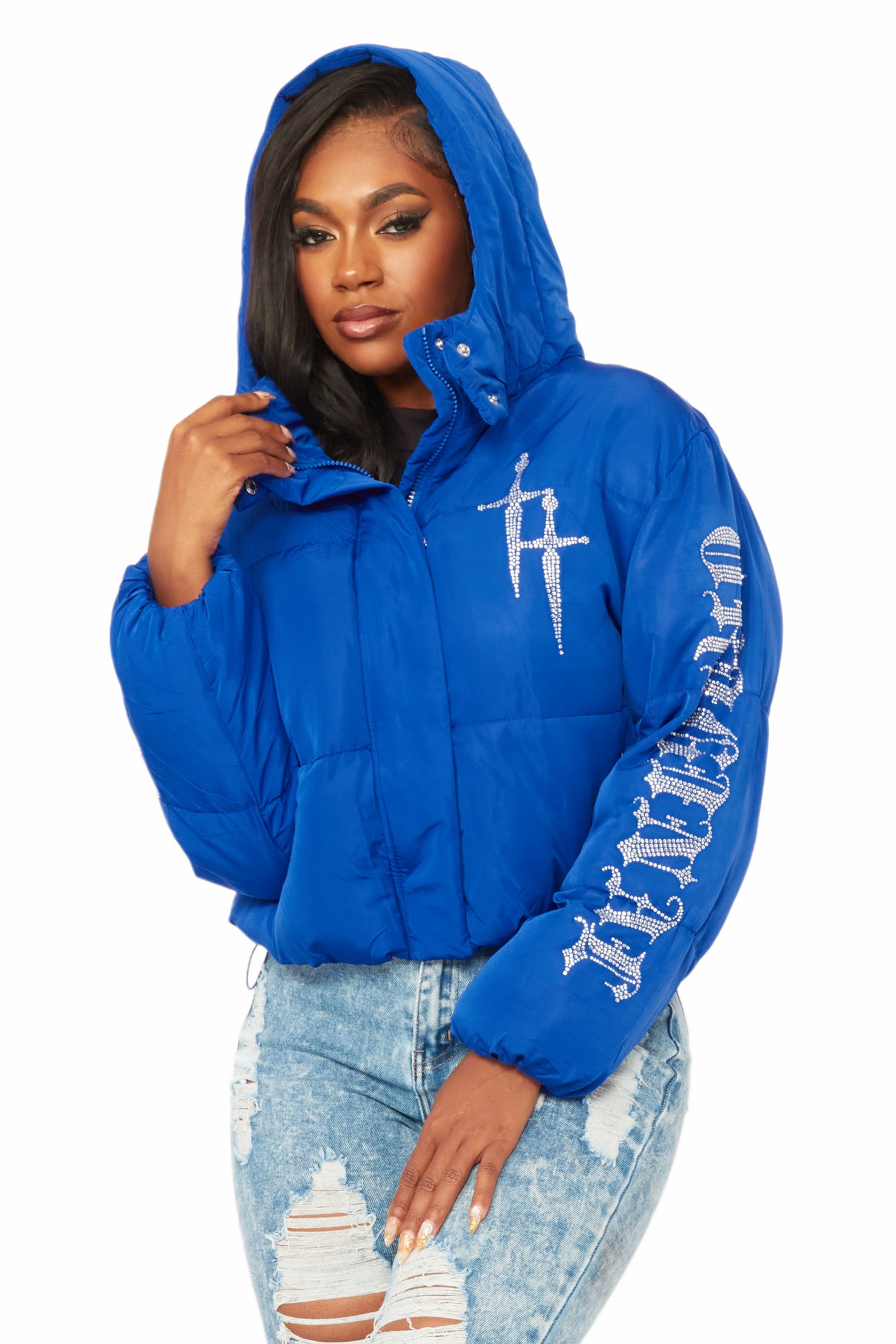 Kalisha Royal Blue Rhinestone Puffer Jacket