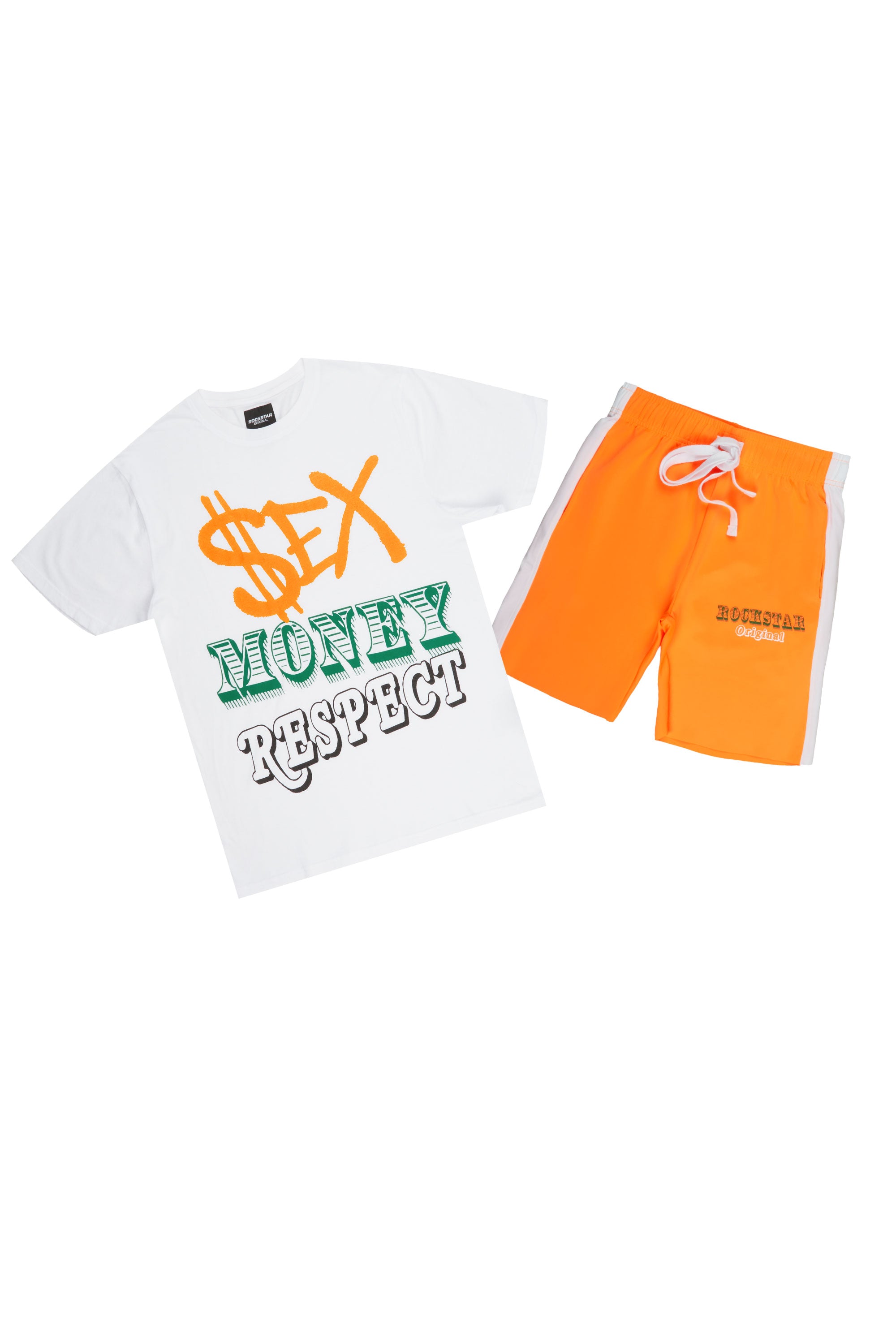 Kashy White/Orange T-Shirt Short Set
