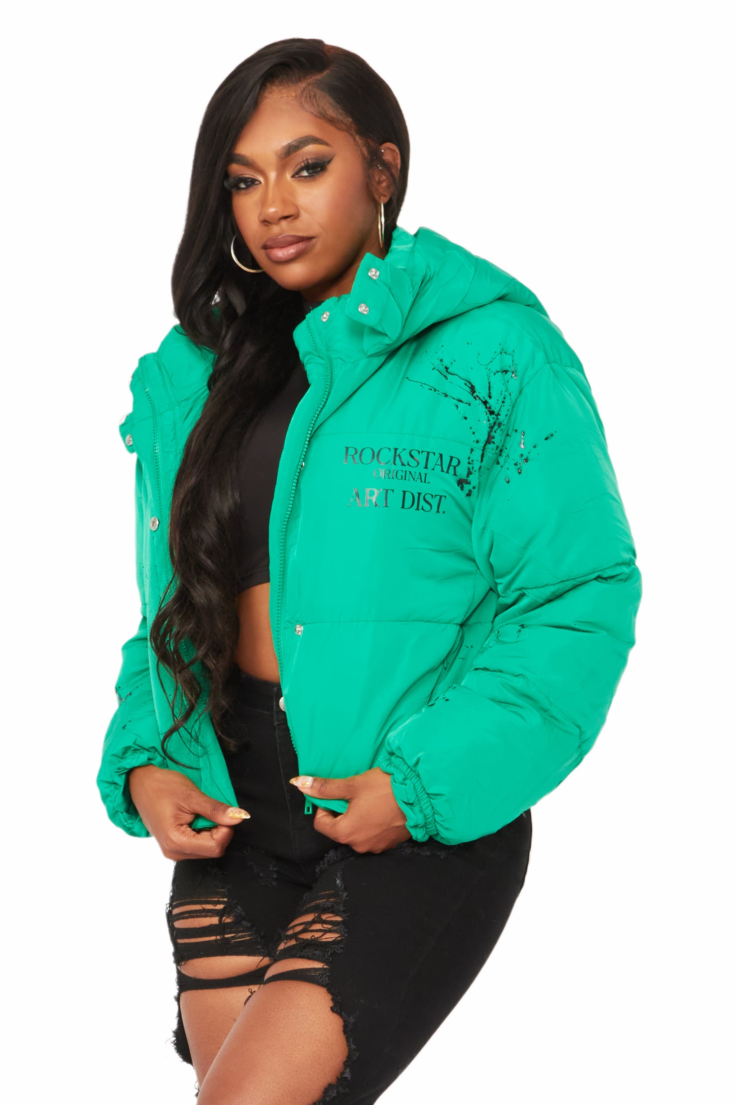 Keira Green Drippy Puffer Jacket
