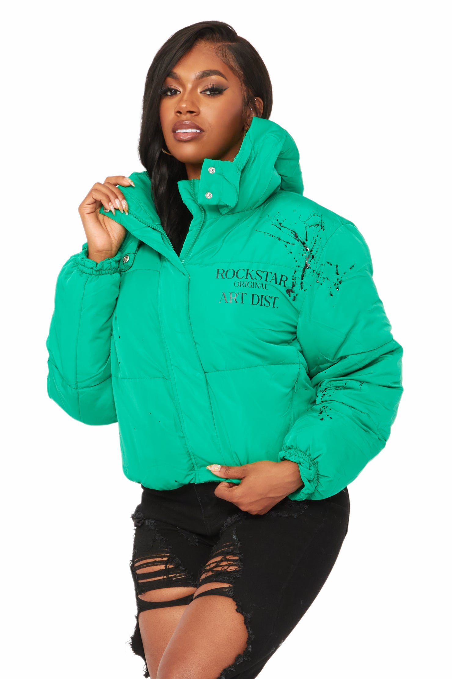 Keira Green Drippy Puffer Jacket