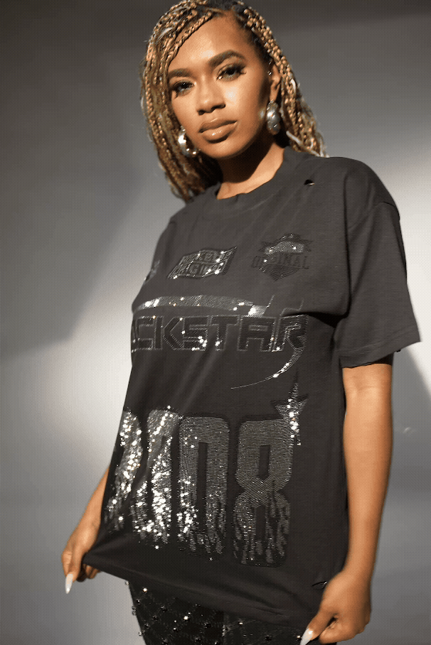 Kemora Black Rhinestone Oversized T-Shirt