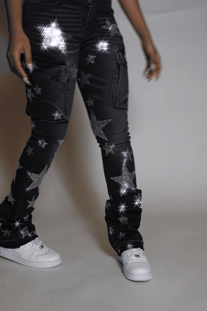 Kendrica Black Rhinestone Stacked Jean