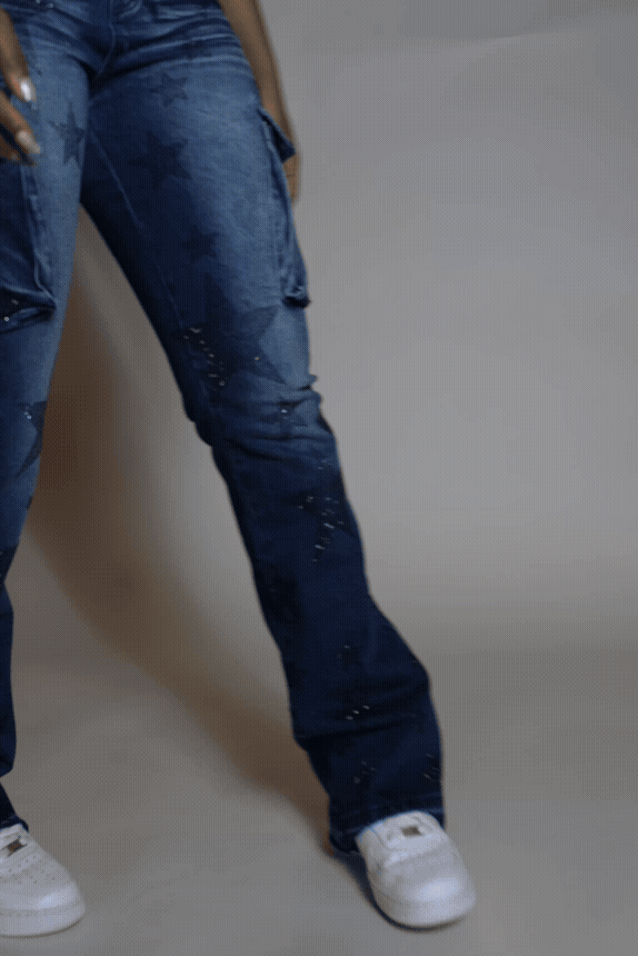 Kendrica Dark Wash Rhinestone Stacked Jean