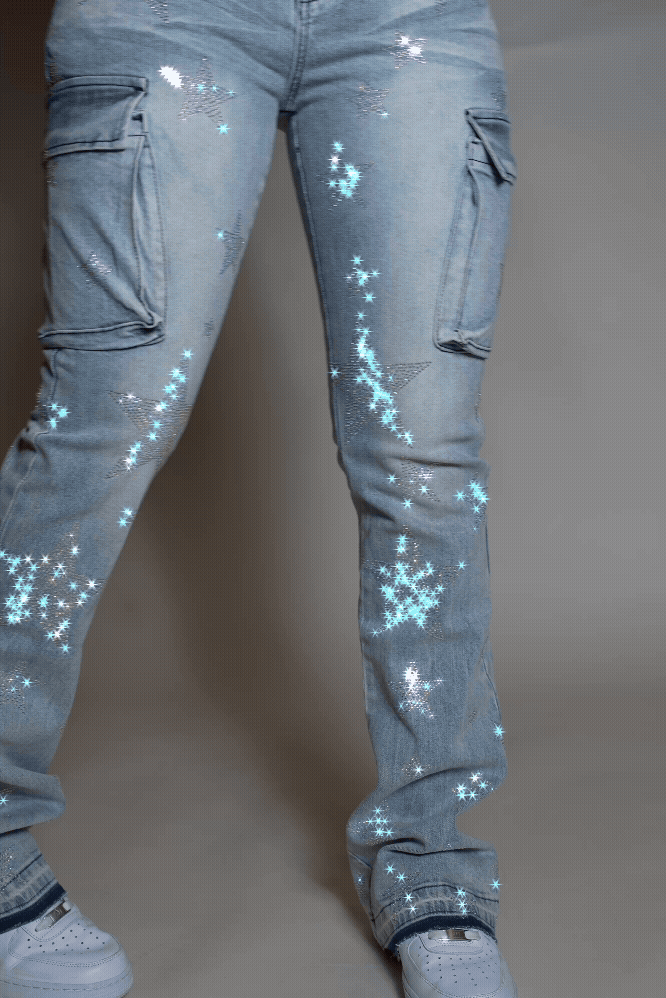 Kendrica Light Wash Rhinestone Stacked Jean