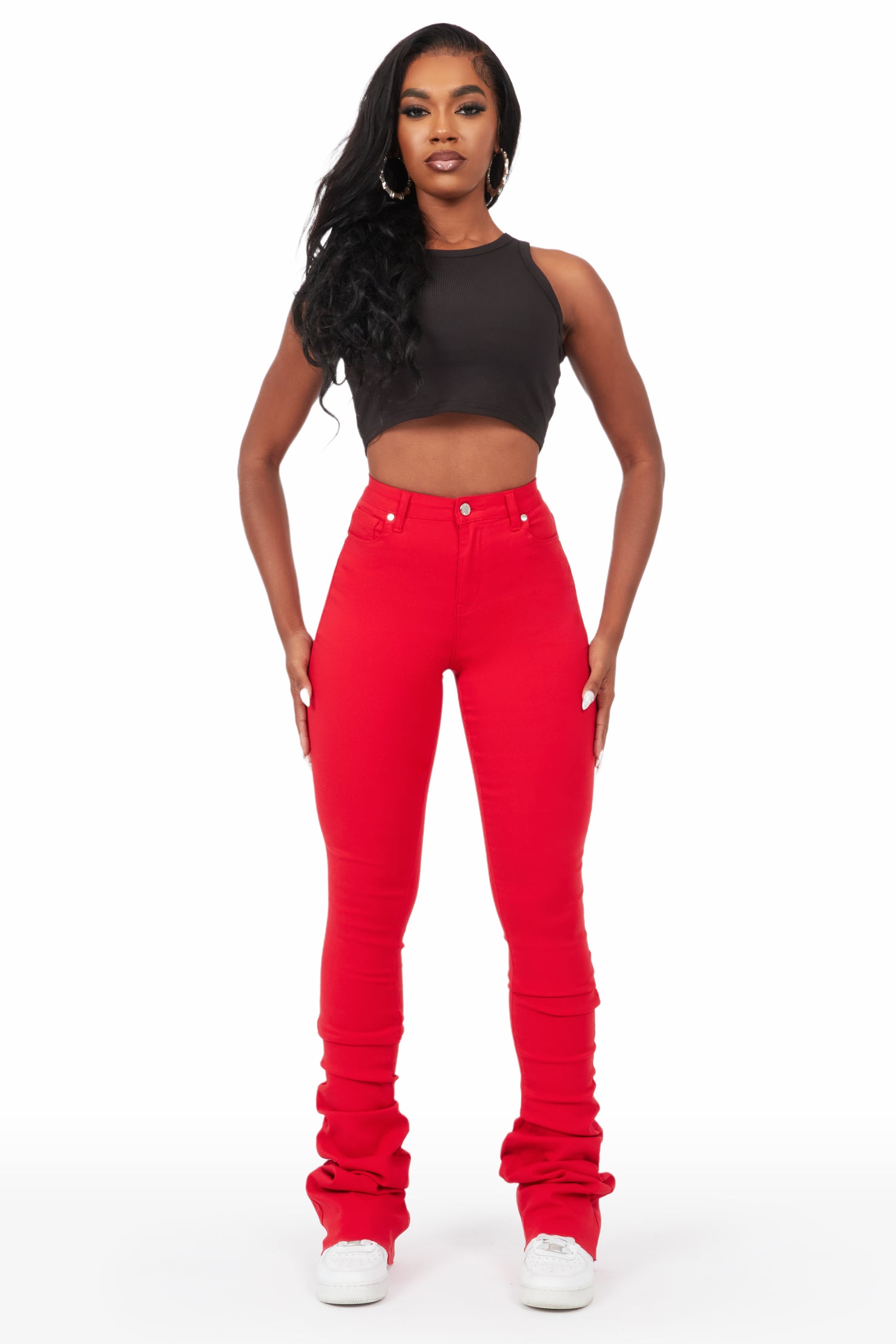 Khadeeja Red Super Stacked Jean