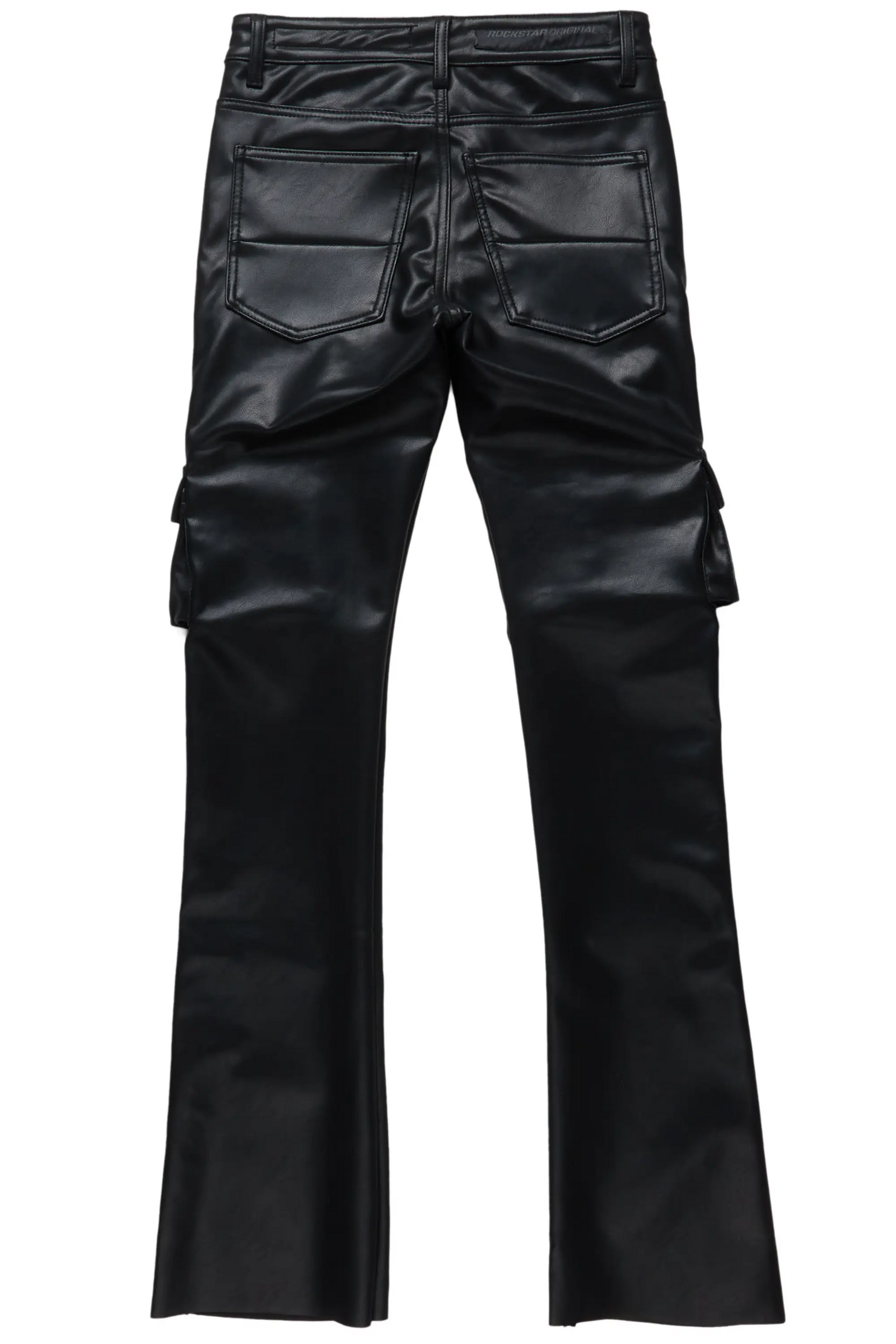Khaza Black Faux Leather Stacked Flare Jean
