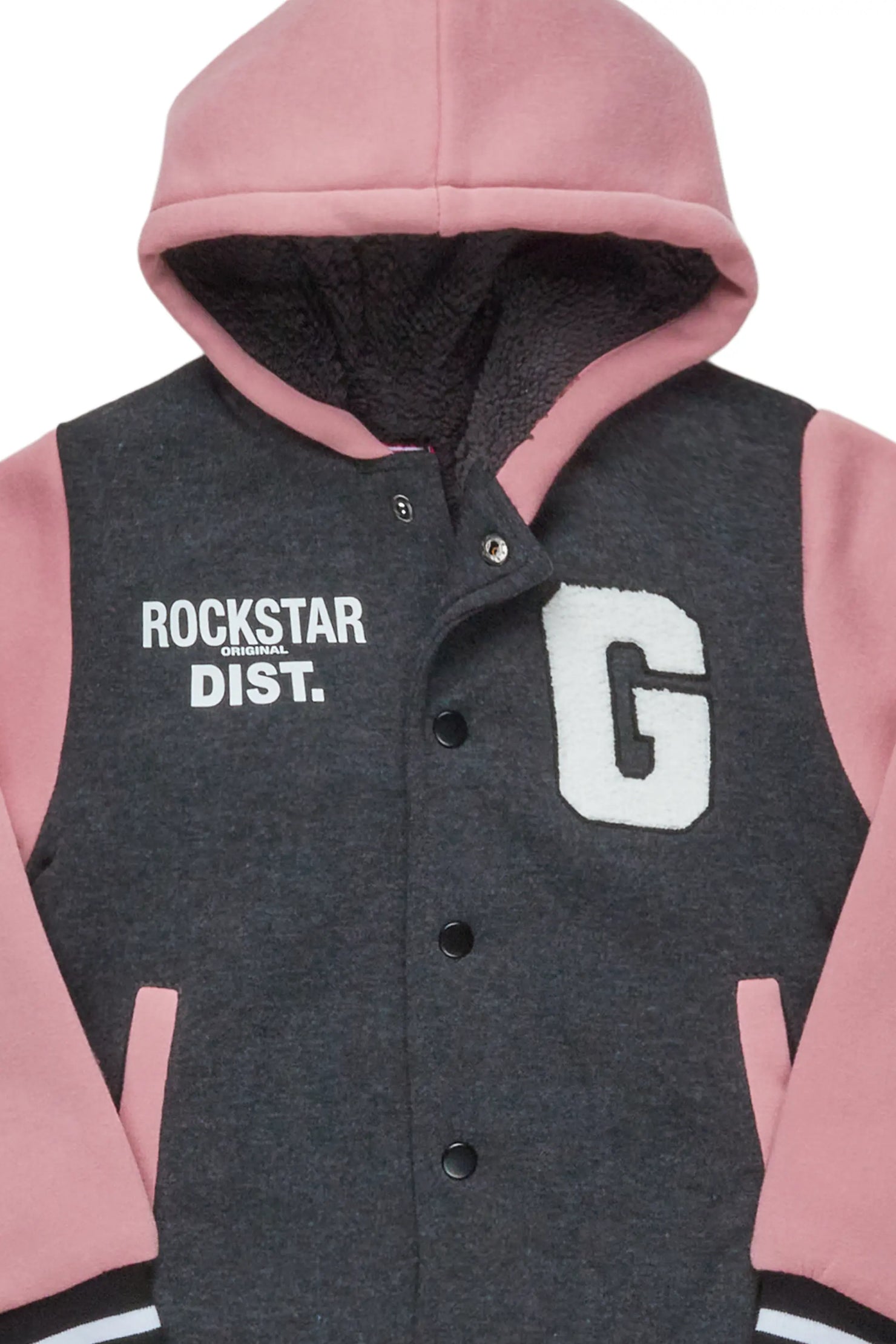 Kids Lalit Black/Pink Varsity Jacket