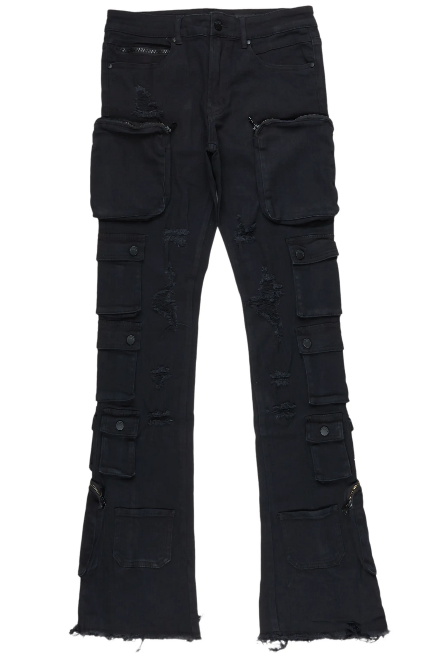 Konrad Black Cargo Stacked Flare Jean