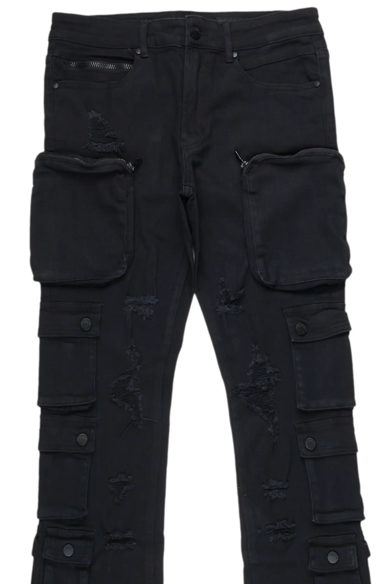 Konrad Black Cargo Stacked Flare Jean